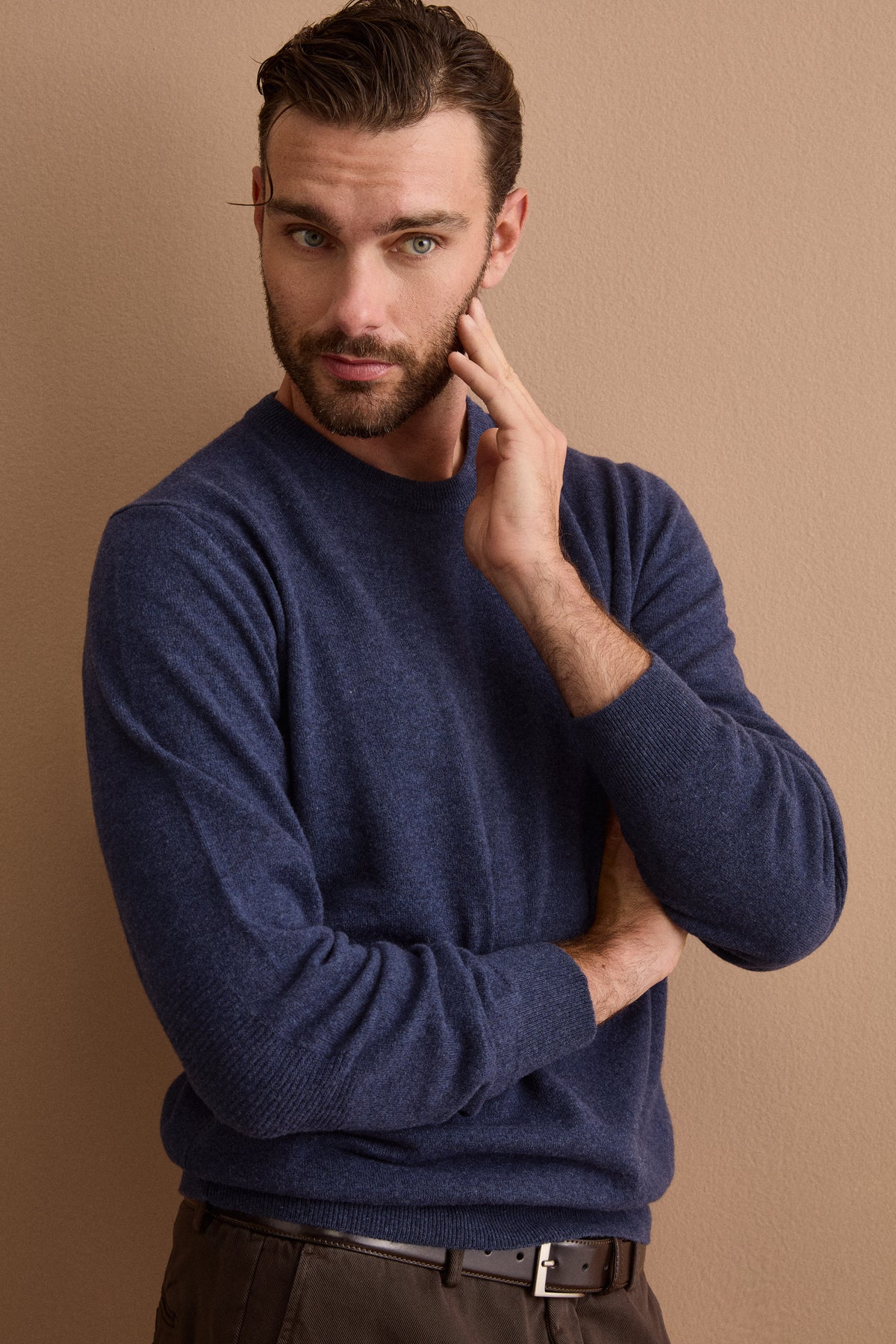 Rundhalspullover aus reiner Merinowolle - DENIM