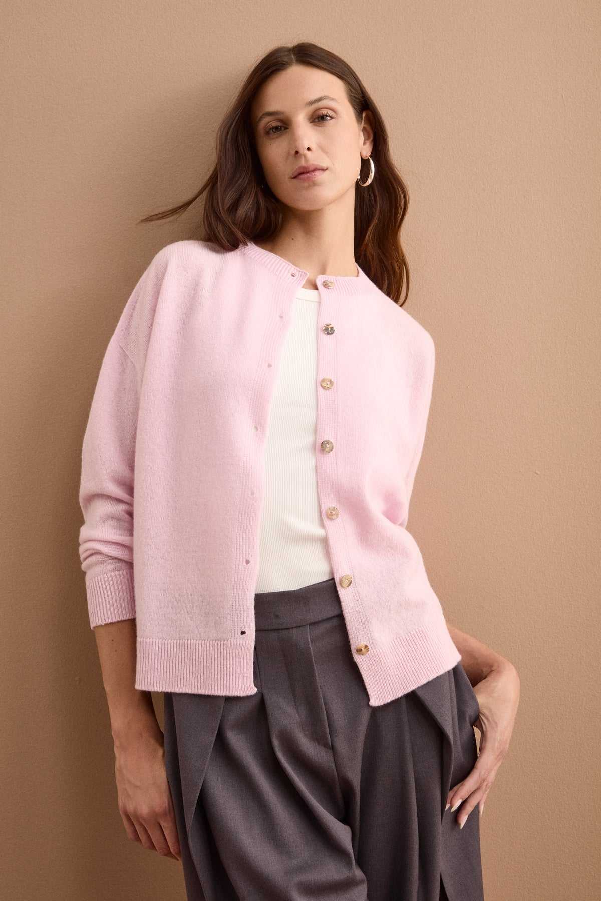 Strickjacke mit Stehkragen aus Super-Soft-Wolle - Rosa