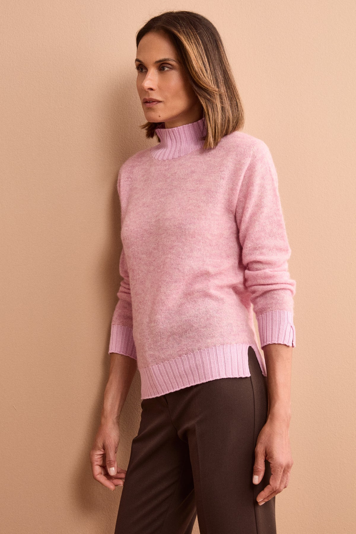 Weicher Stehkragenpullover aus Alpakamix - Rosa