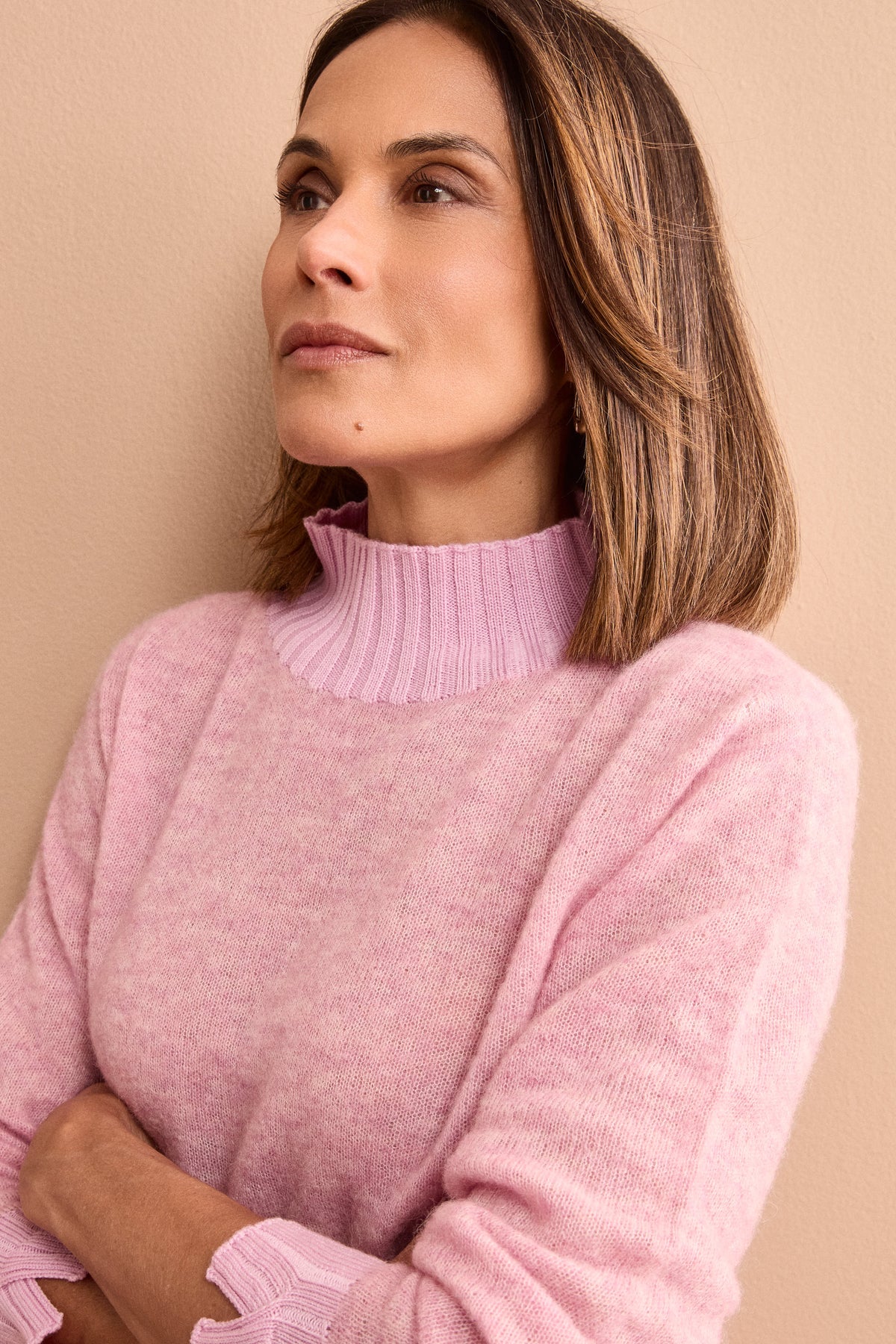 Weicher Stehkragenpullover aus Alpakamix - Rosa