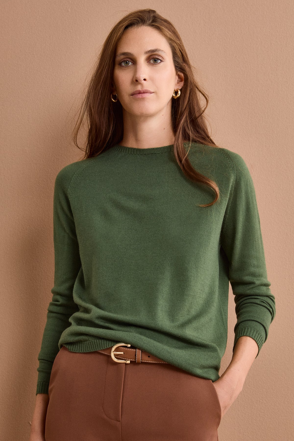 Pull col bateau en laine vierge - Vert militaire