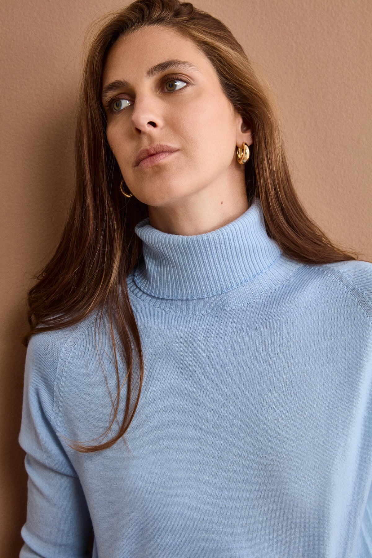 Pull Col Roulé Raglan en Laine Vierge - Bleu clair