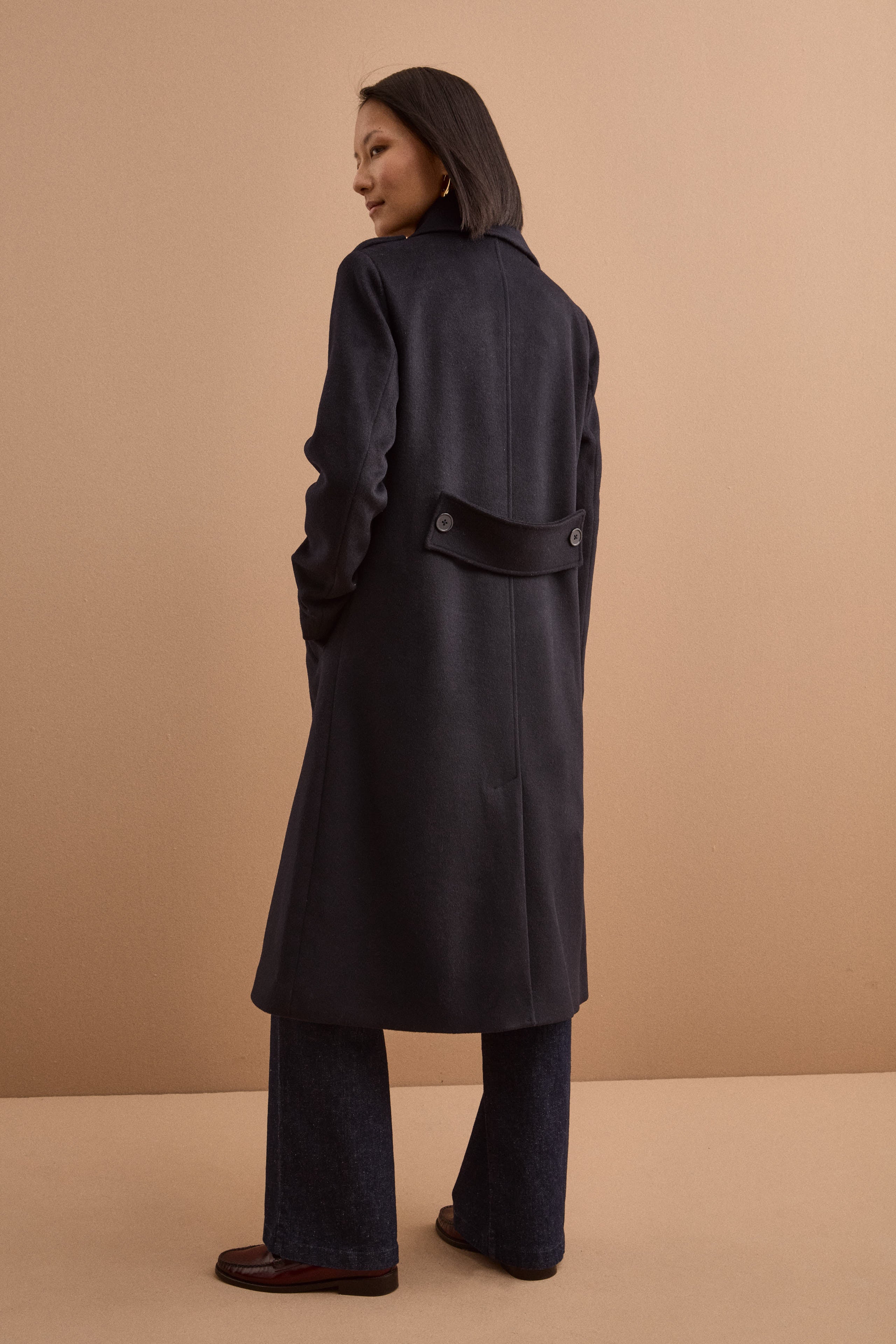 Long Double-Breasted Virgin Wool-Blend Coat - BLUE