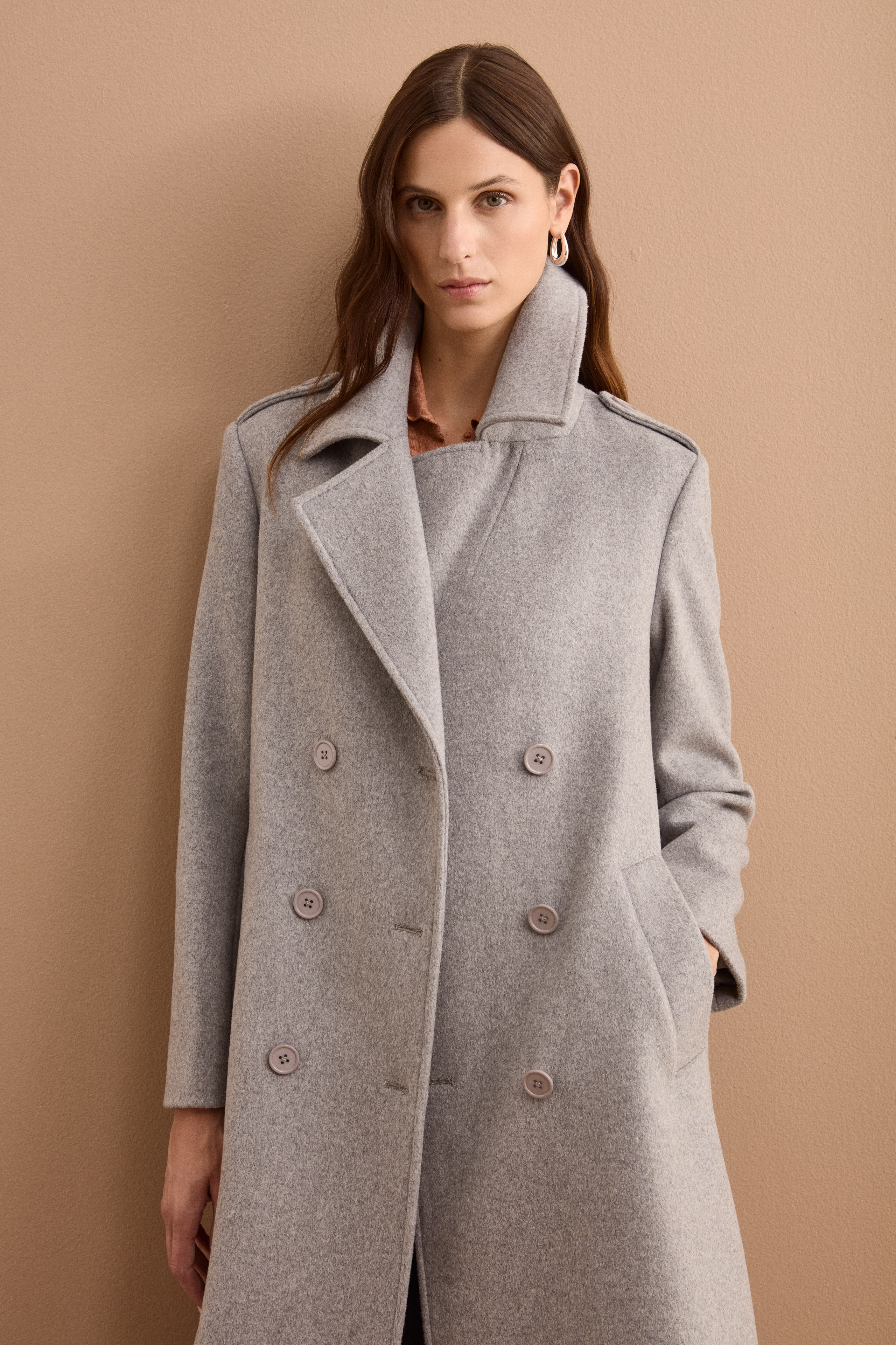 Long Double-Breasted Virgin Wool-Blend Coat - GREY