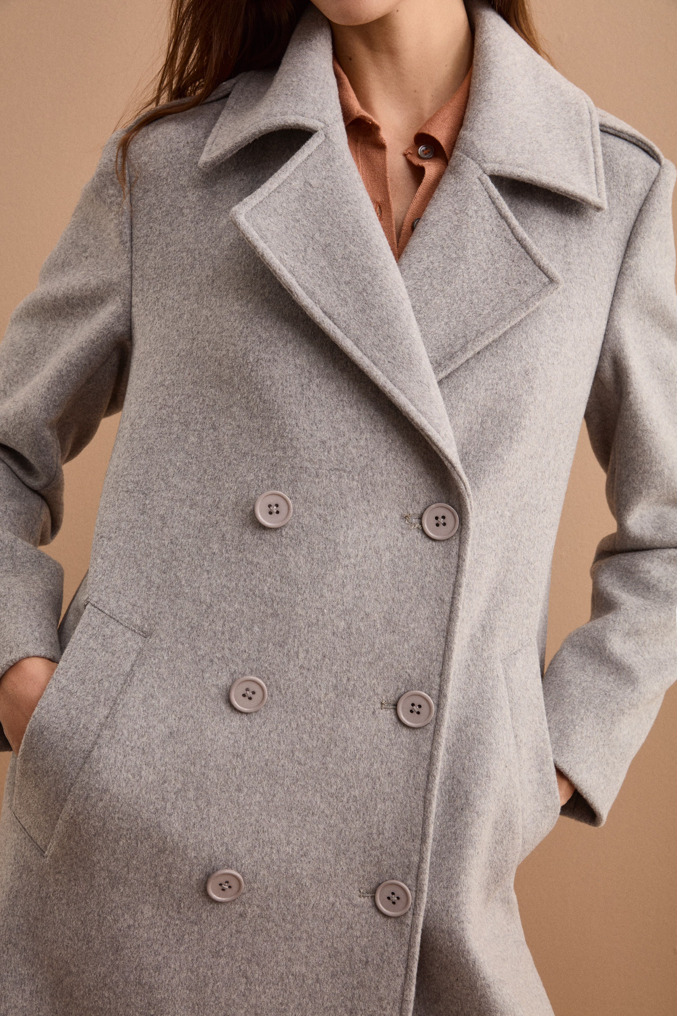 Long Double-Breasted Virgin Wool-Blend Coat - GREY