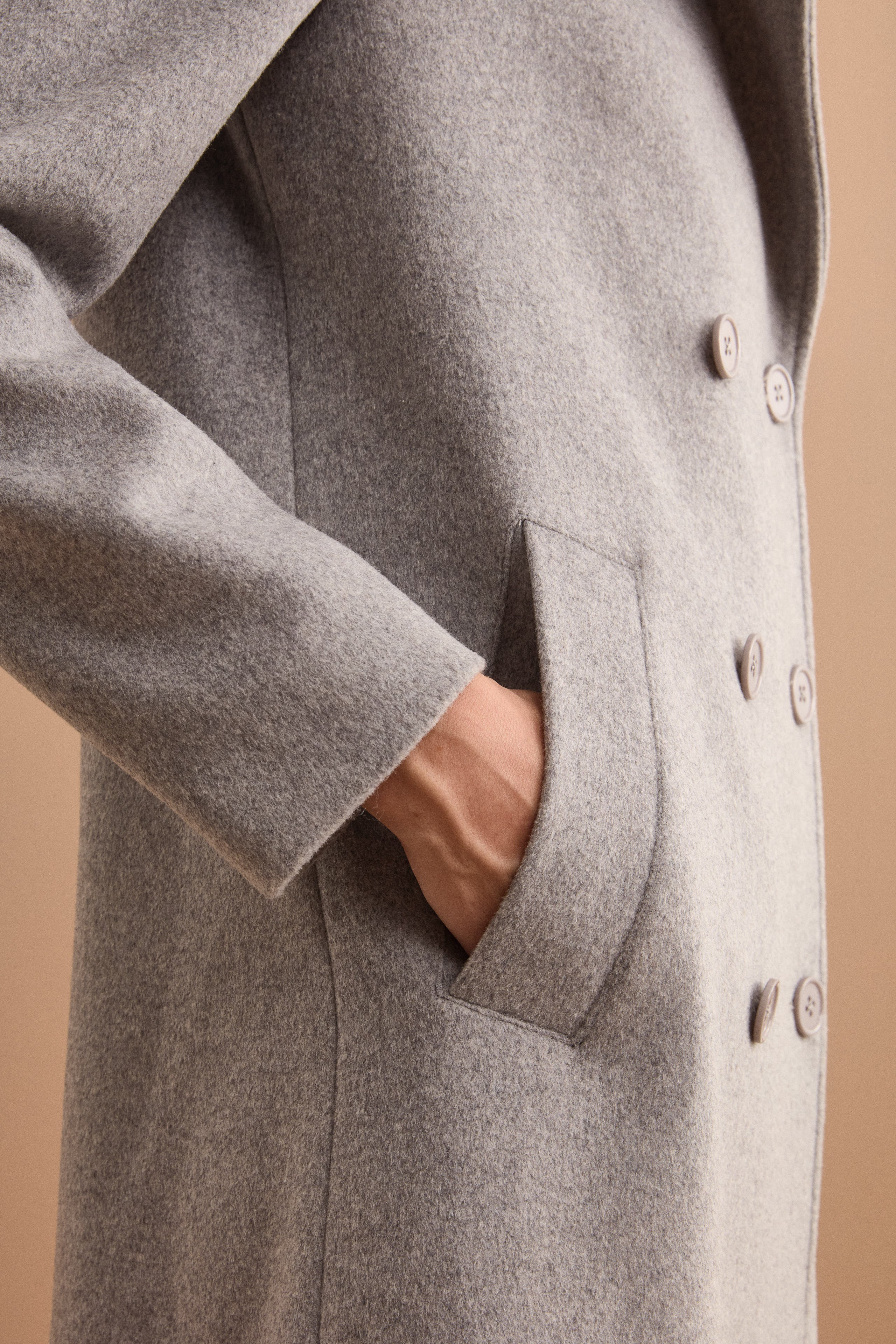 Long Double-Breasted Virgin Wool-Blend Coat - GREY