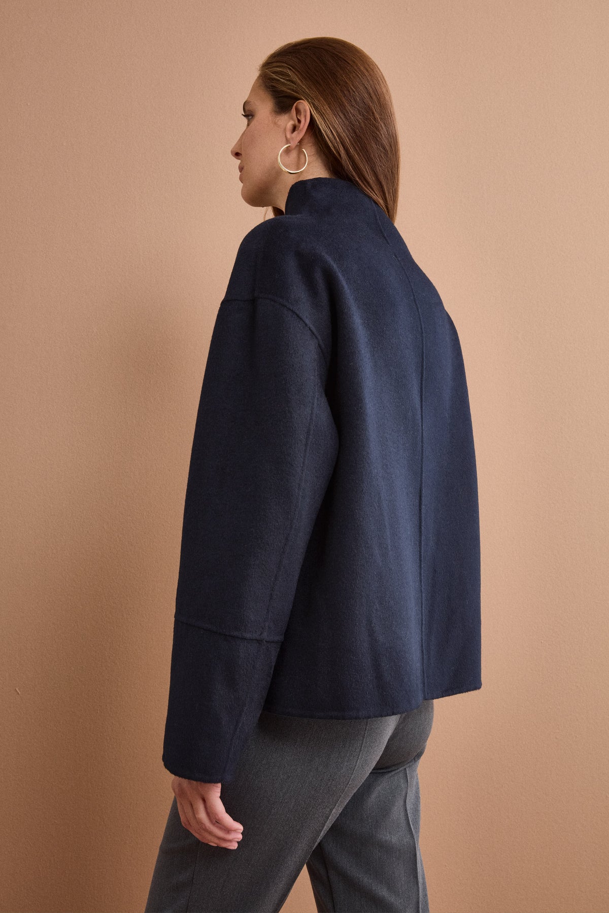 Bomber Boxy con Zip Sfoderato in Misto Lana - BLU