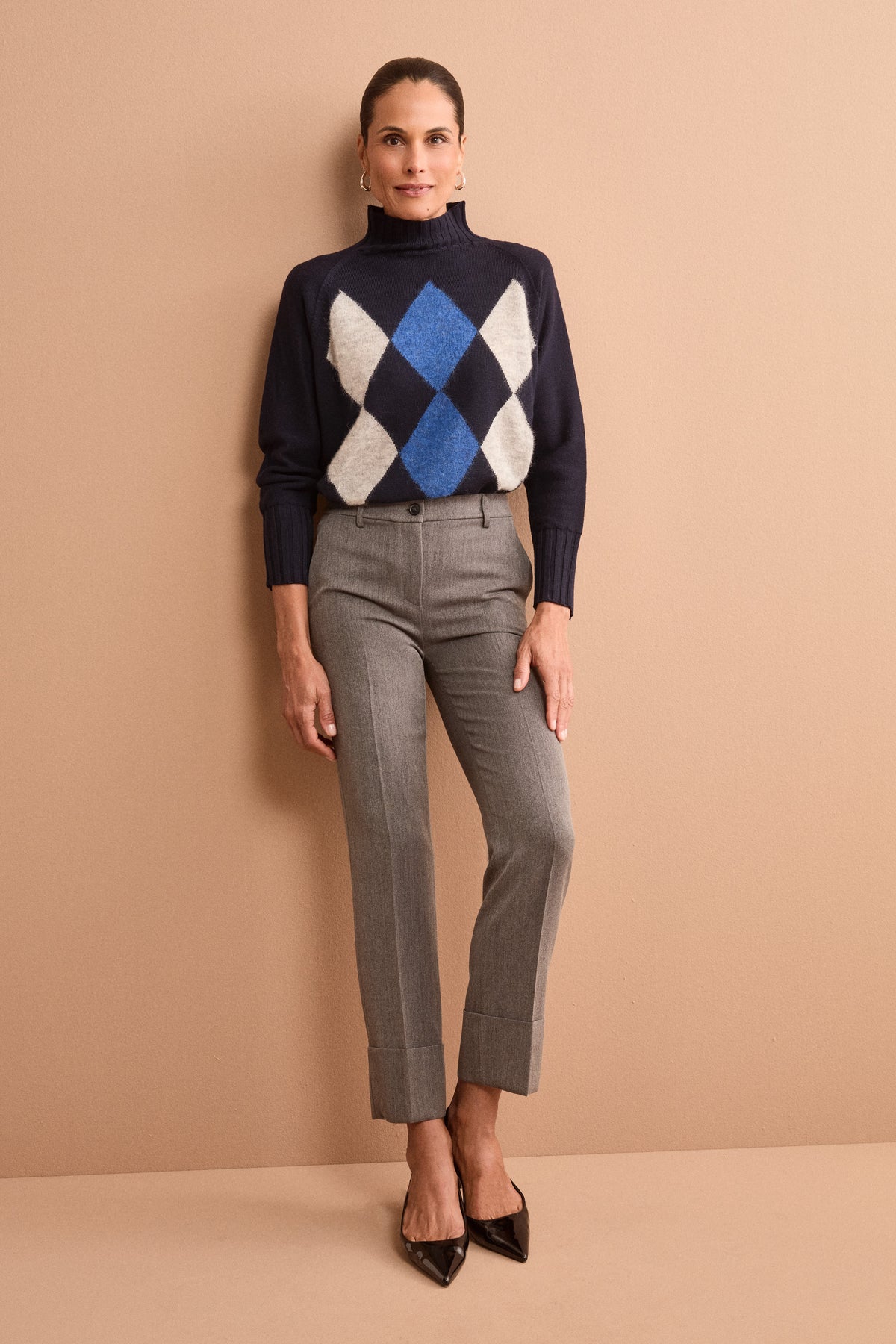 Slim-Fit-Zigarettenhose mit Aufschlag - Anthrazitgrau