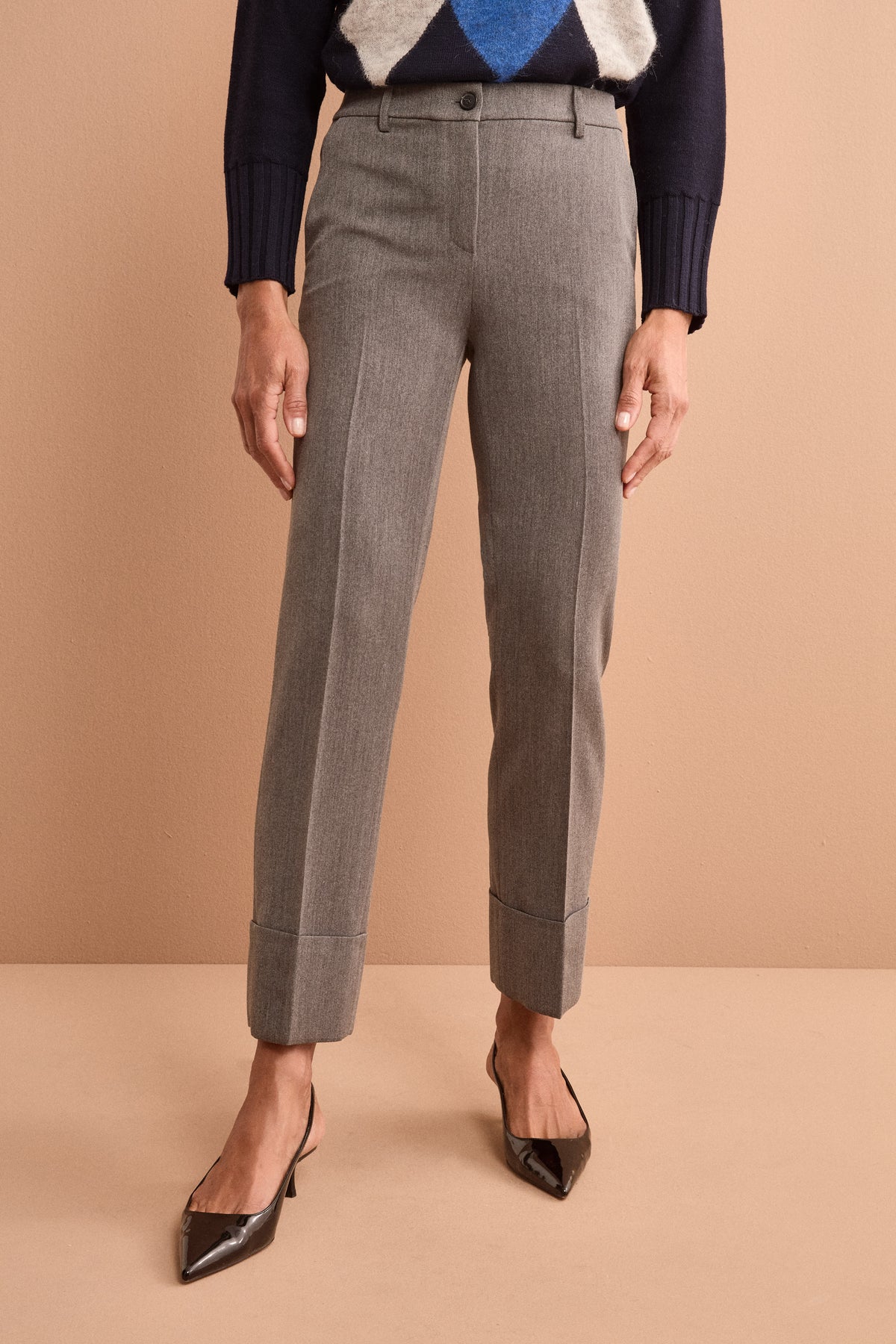 Slim-Fit-Zigarettenhose mit Aufschlag - Anthrazitgrau