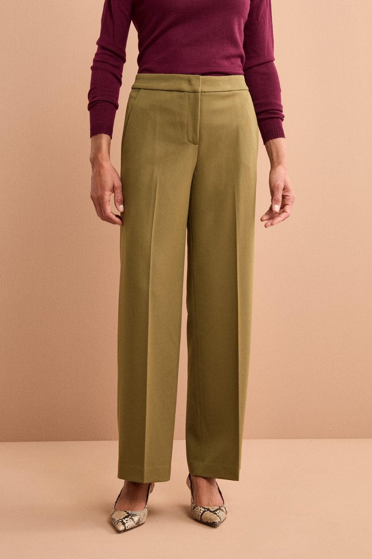 Pantalon Élégant à Jambes Larges - Vert olive