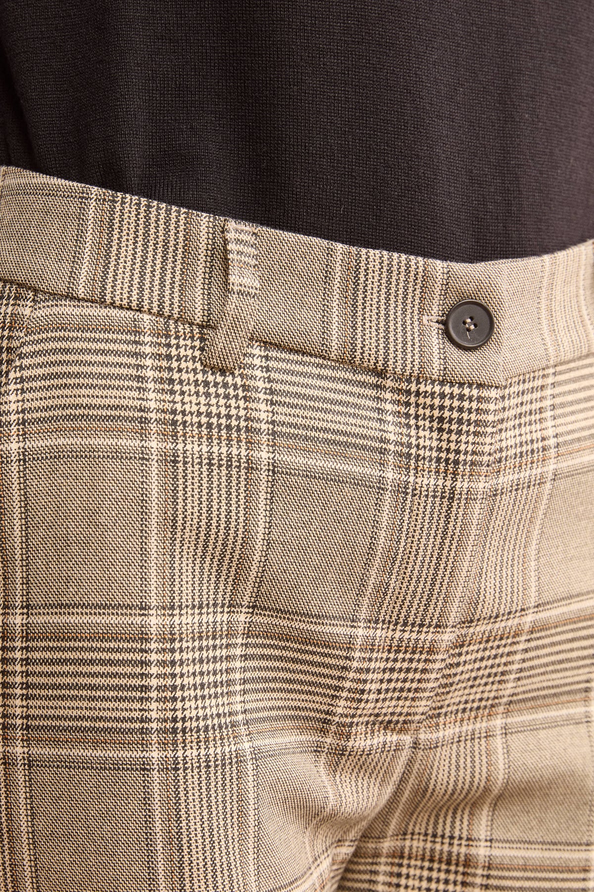 Pantalone Check a Sigaretta con Risvolto - BEIGE QUADRI