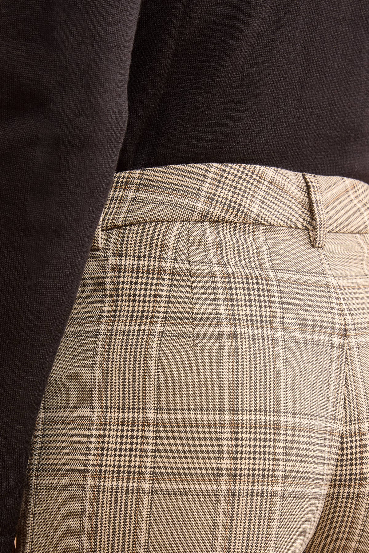 Pantalone Check a Sigaretta con Risvolto - BEIGE QUADRI
