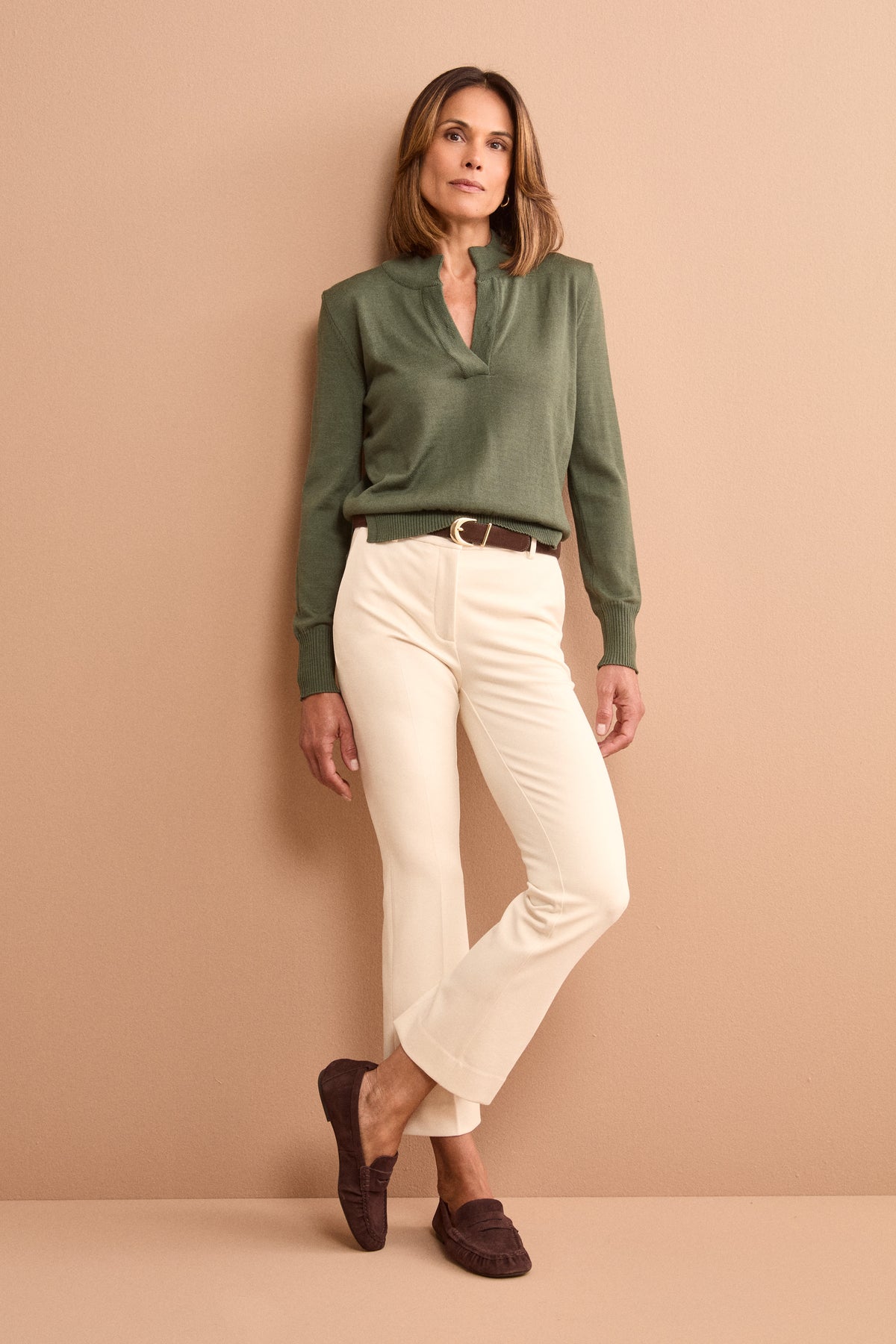 Slim-Fit-Hose mit Umschlag aus Milano-Strick - CREAM