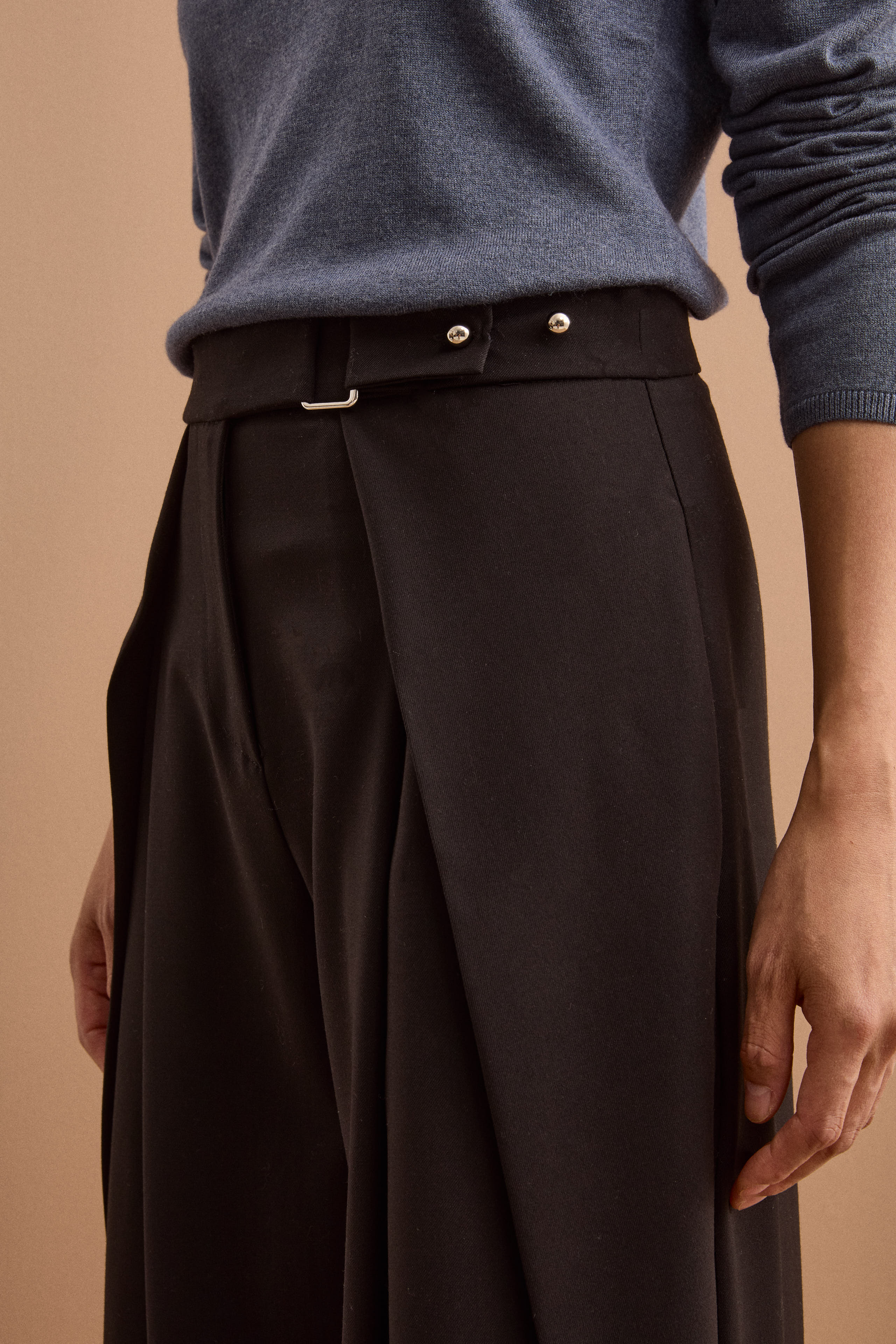 Pantalon Élégant Large à Plis - NOIR