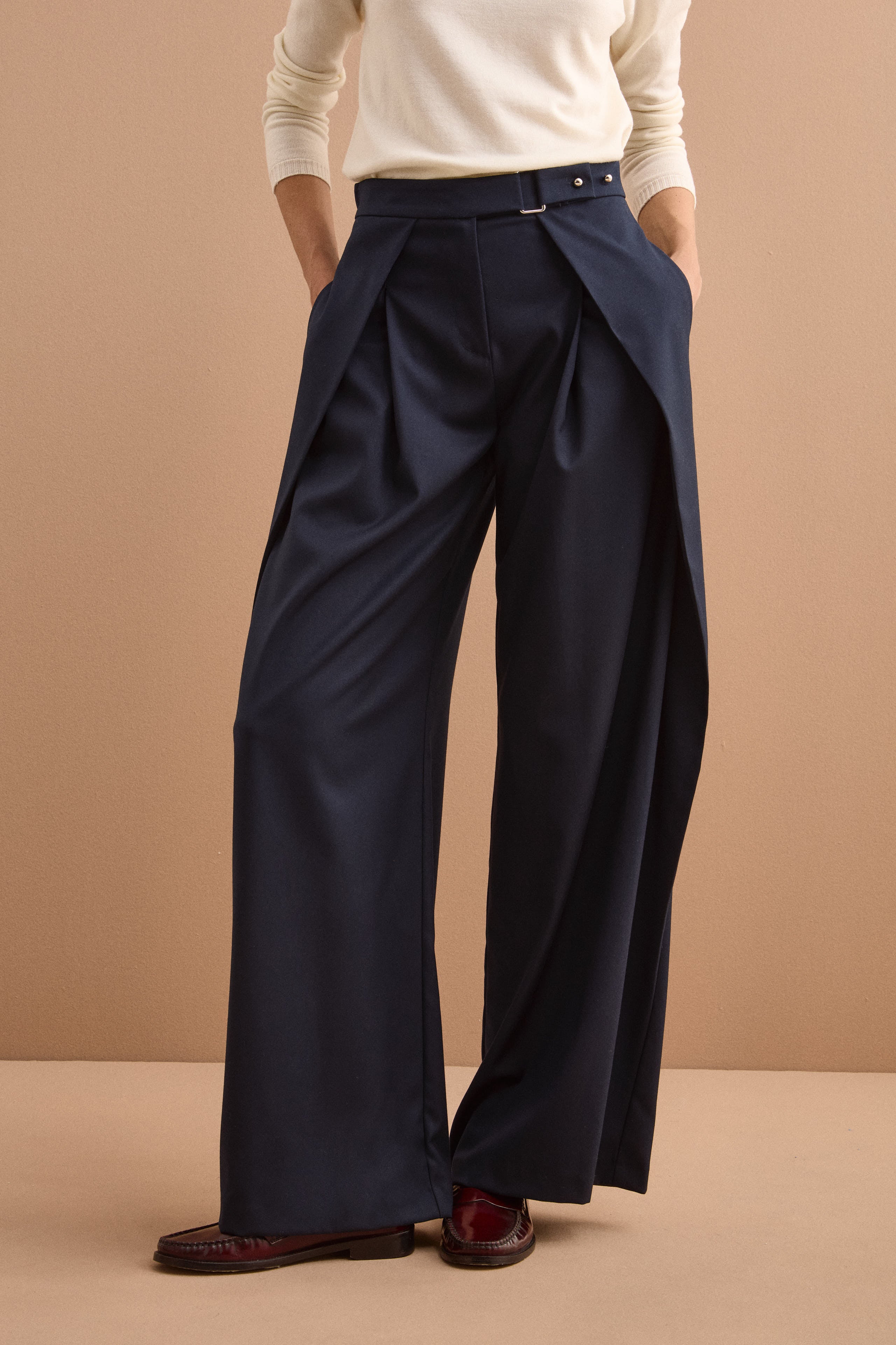 Pantalon Élégant Large à Plis - BLEU