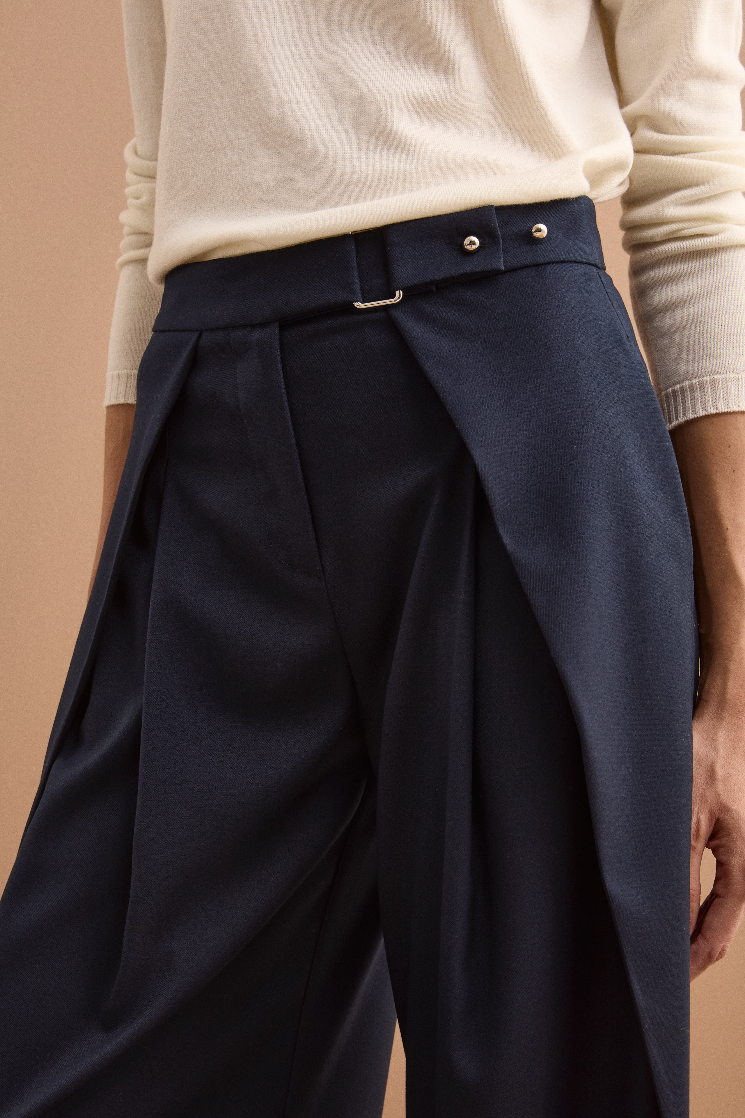 Pantalon Élégant Large à Plis - BLEU