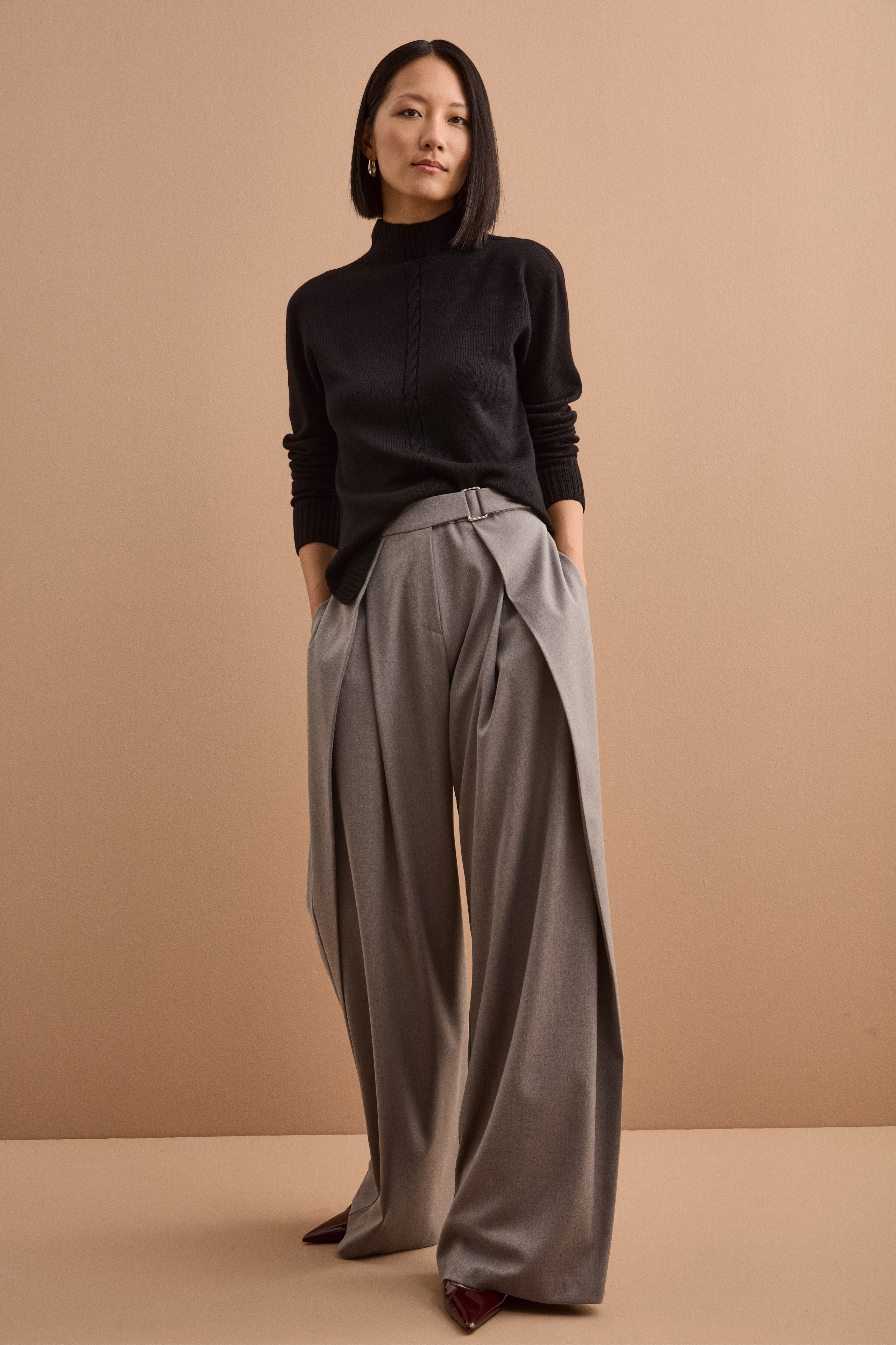 Pantalon Élégant Large à Plis - GRIS