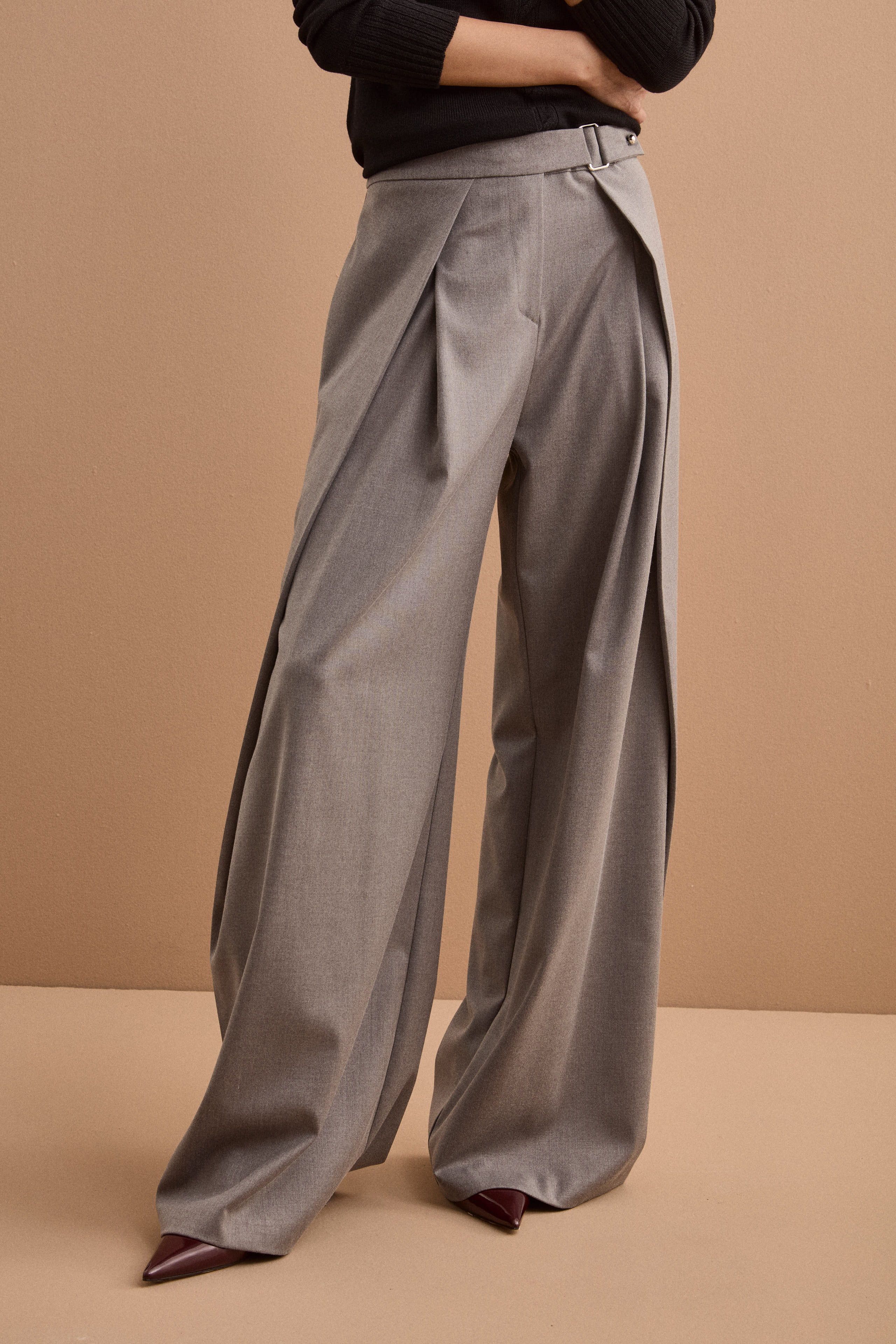 Pantalon Élégant Large à Plis - GRIS