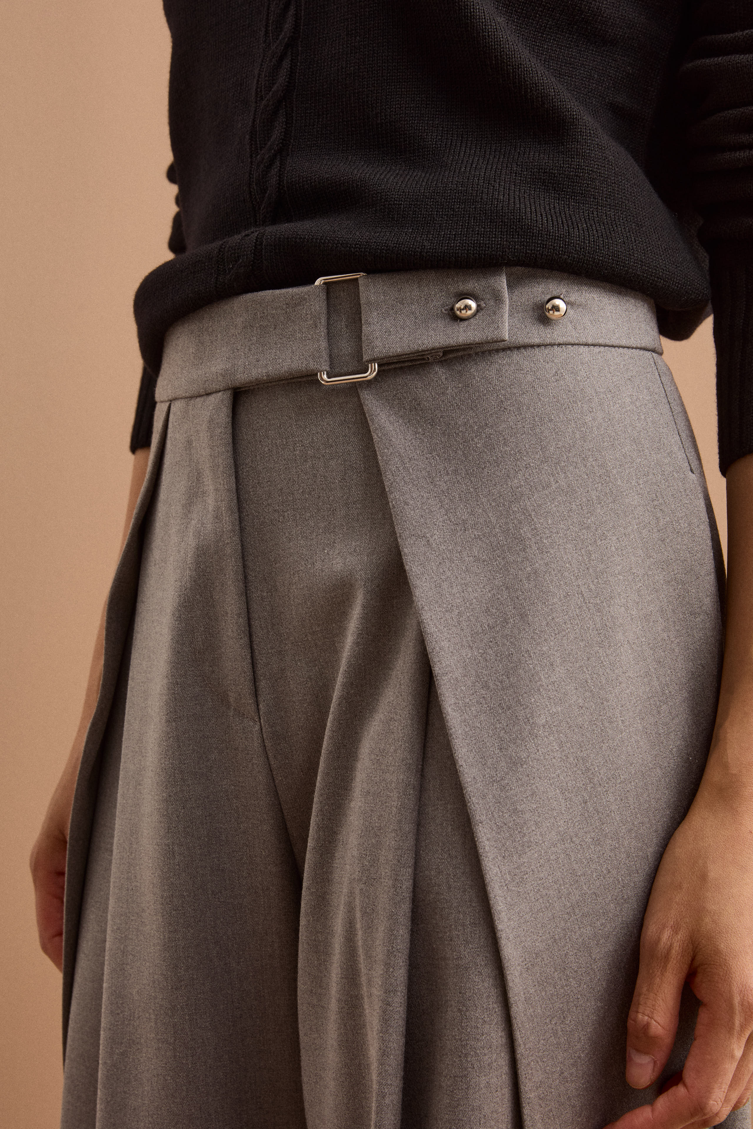Pantalon Élégant Large à Plis - GRIS