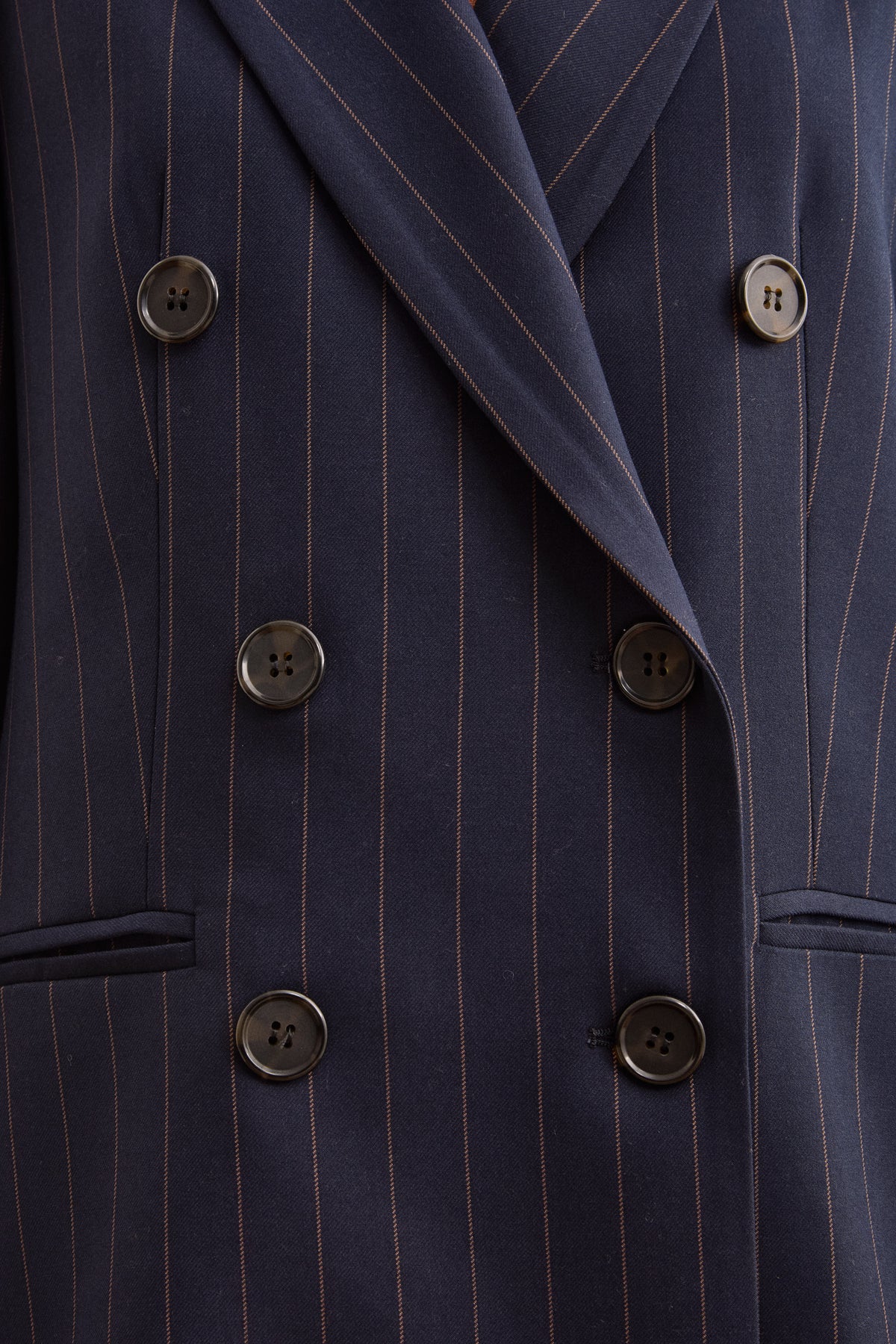Zweireihiger Longblazer aus Milano-Rippe - Blauer Pinstrip
