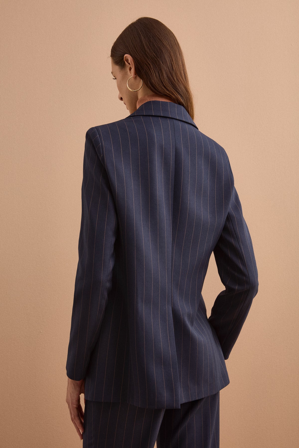 Zweireihiger Longblazer aus Milano-Rippe - Blauer Pinstrip