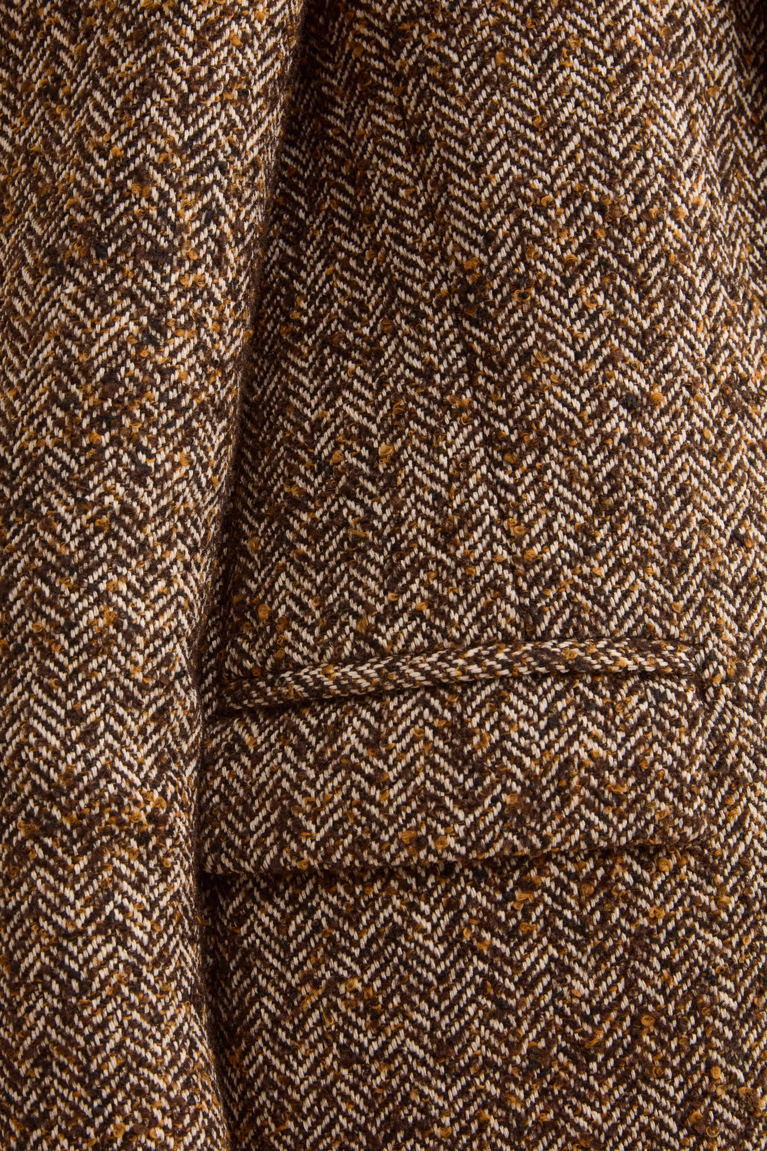 Wool-Blend Tweed Blazer with Elbow Patches - Brown herringbone