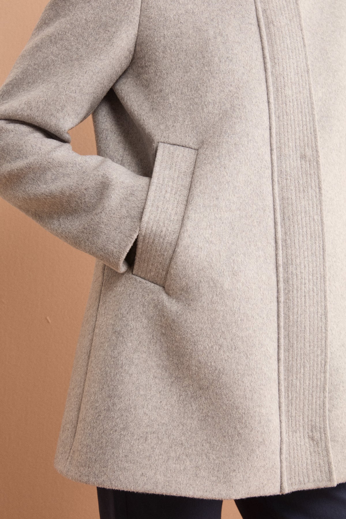 Midi Wool Blend Coat with High Collar - GREY