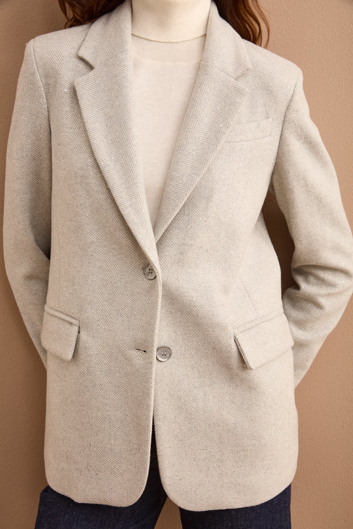 Gefütterte Jacke aus Wollmix mit Pailletten - -