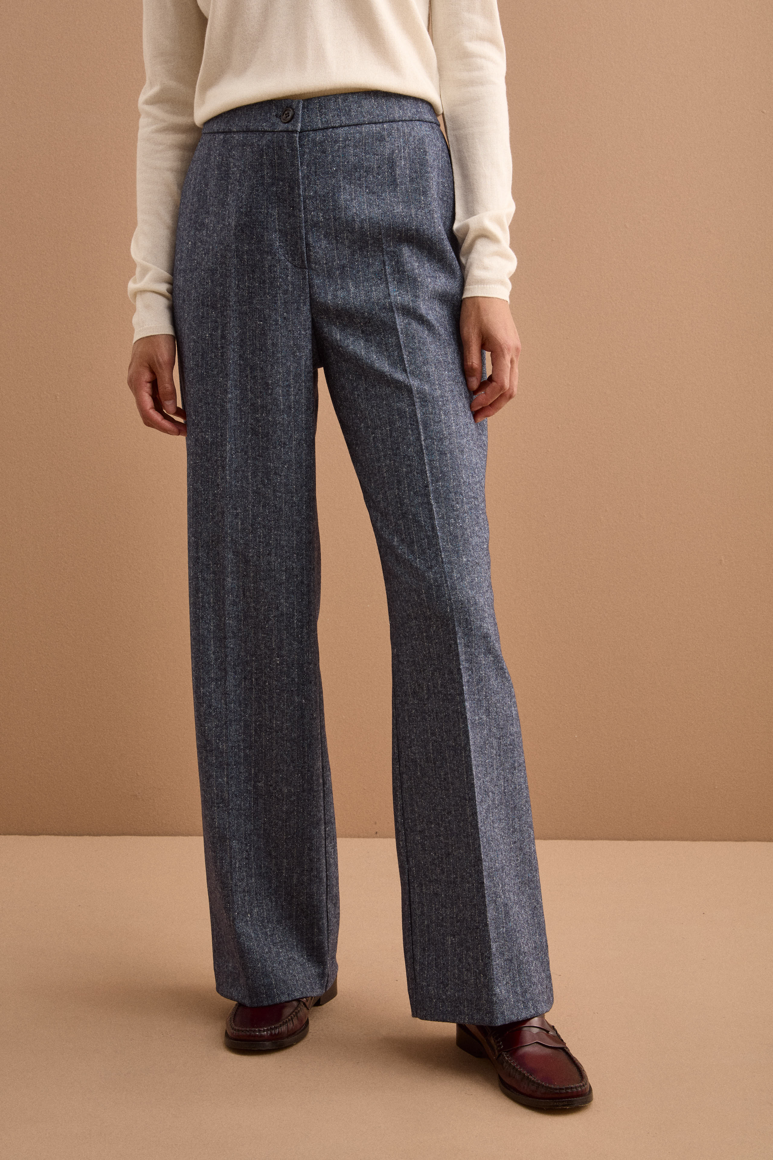 Palazzo-Hose aus Wollmix - Blauer Pinstrip