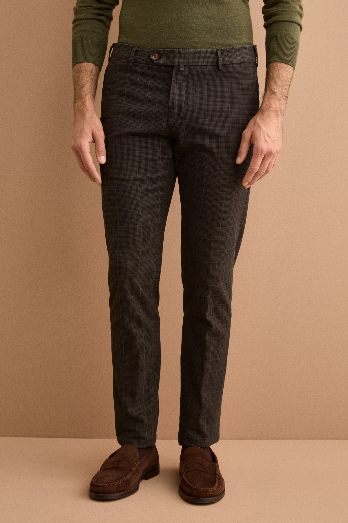 Slim-Fit Check Cotton-Blend Trousers - P-Poule Green