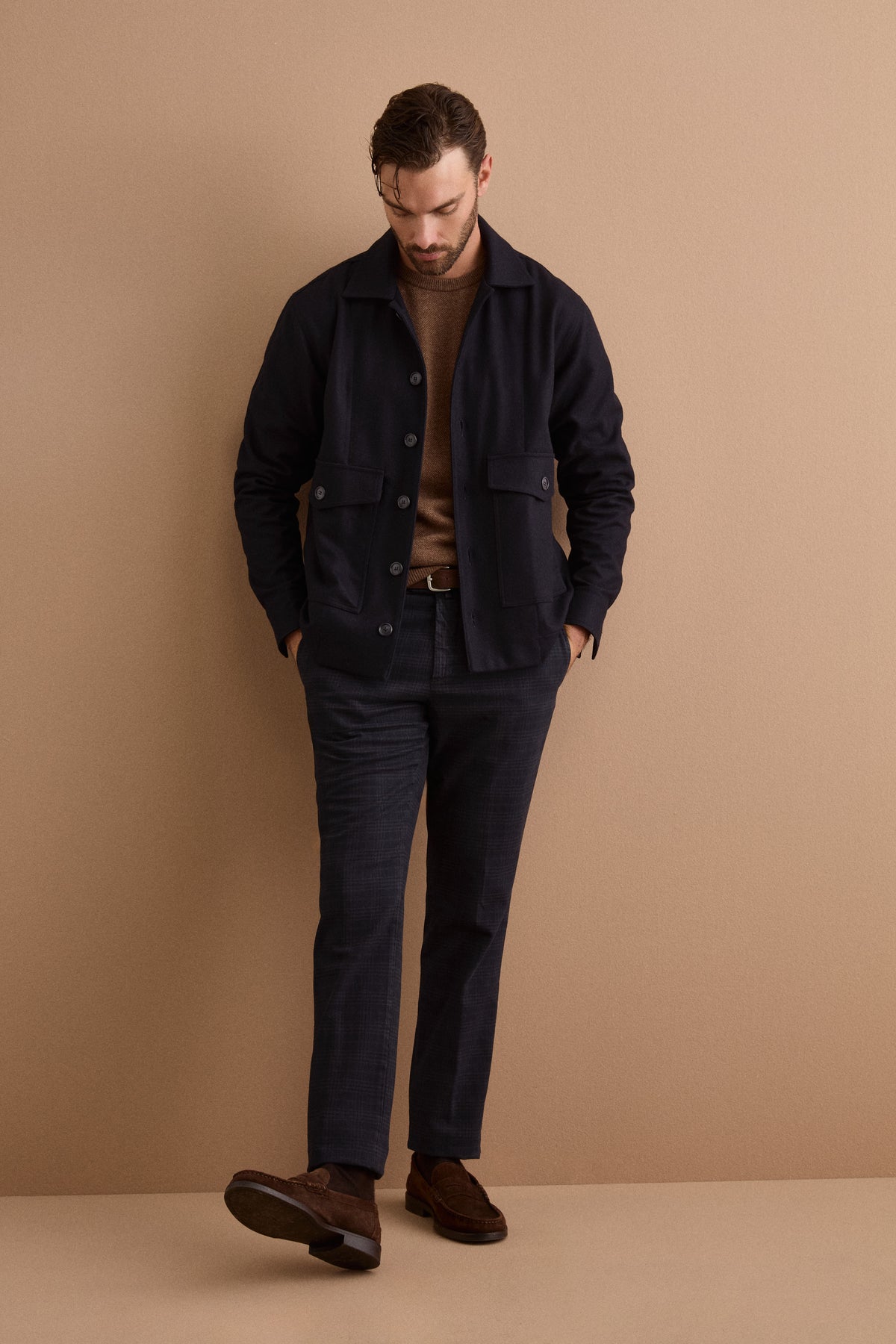 Pantalone Chino Check in Misto Cotone - BLU QUADRI