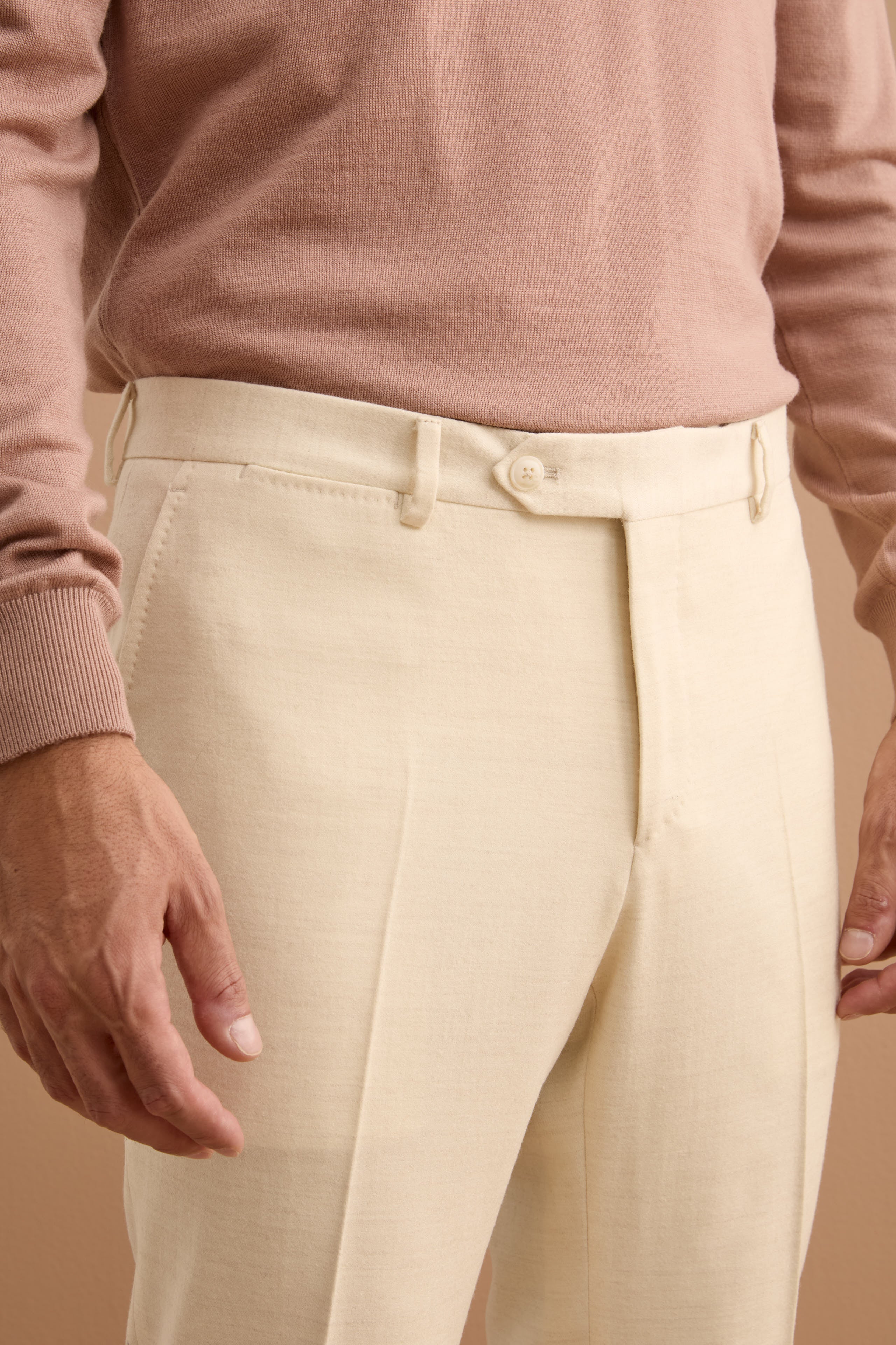 Abito Monopetto Slim Fit in Lana e Cashmere - PANNA
