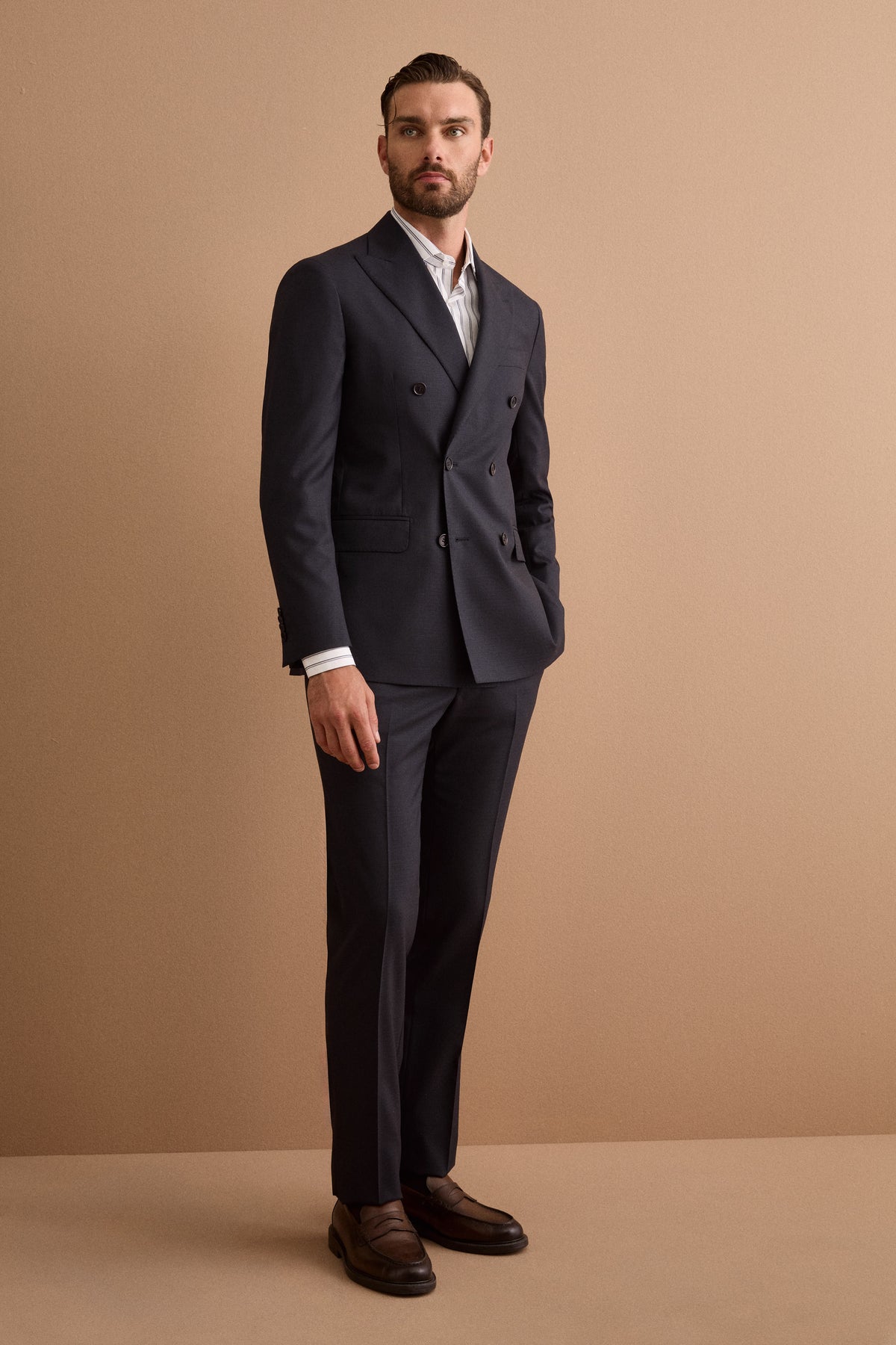 Slim-Fit Double-Breasted Suit in Nobility Super 150’s Virgin Wool - Blue pattern