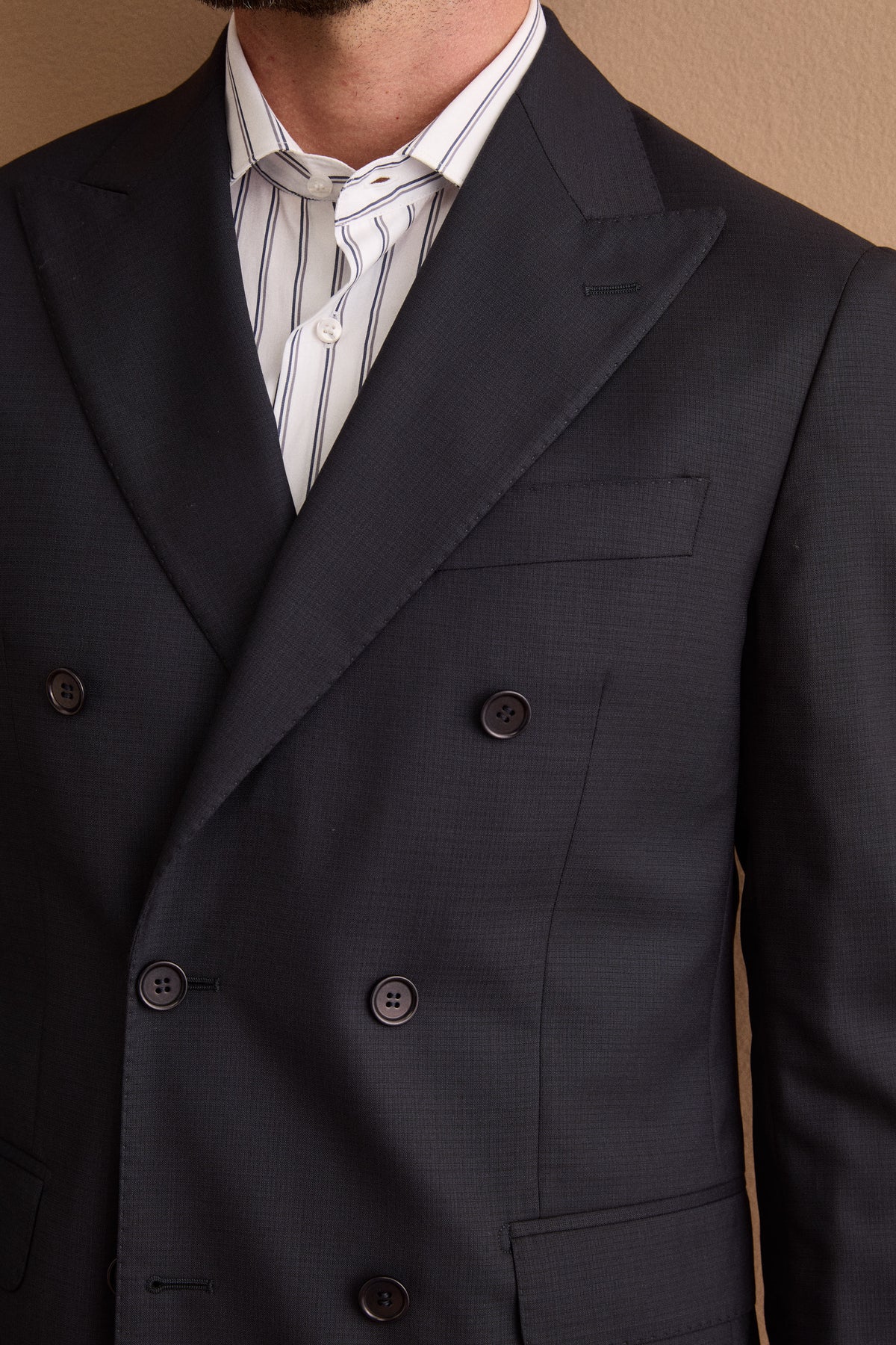 Slim-Fit Double-Breasted Suit in Nobility Super 150’s Virgin Wool - Blue pattern