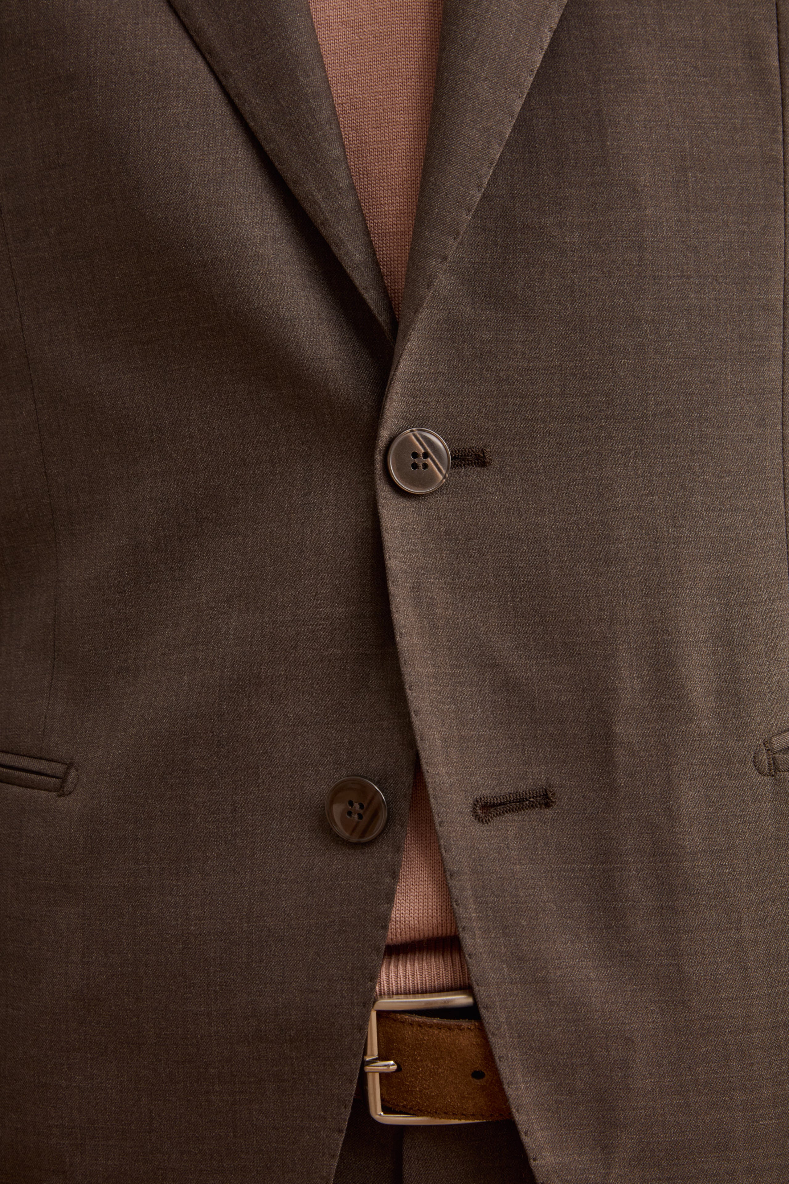 Abito Monopetto Slim Fit in Pura Lana con Pinces - MARRONE