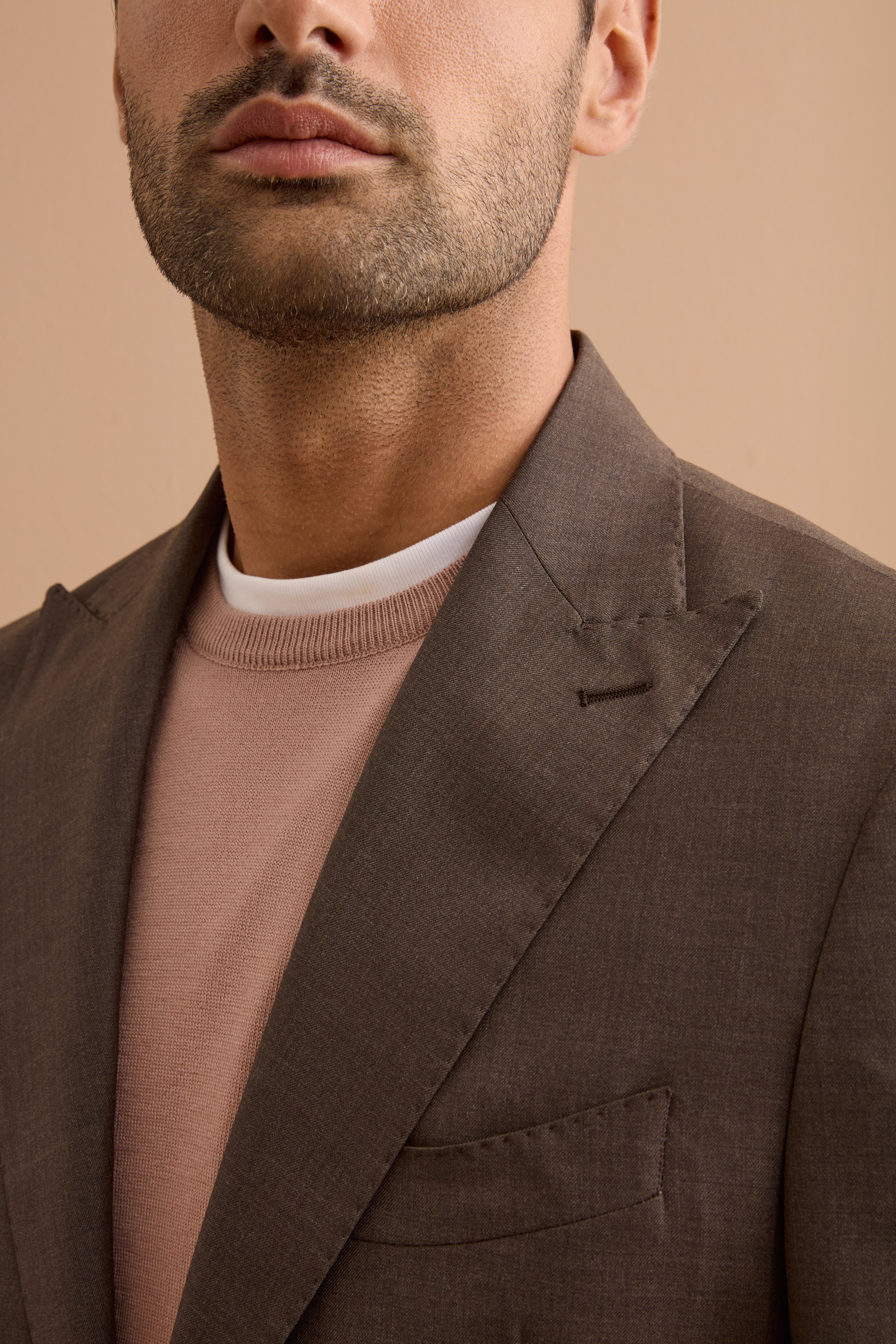 Abito Monopetto Slim Fit in Pura Lana con Pinces - MARRONE