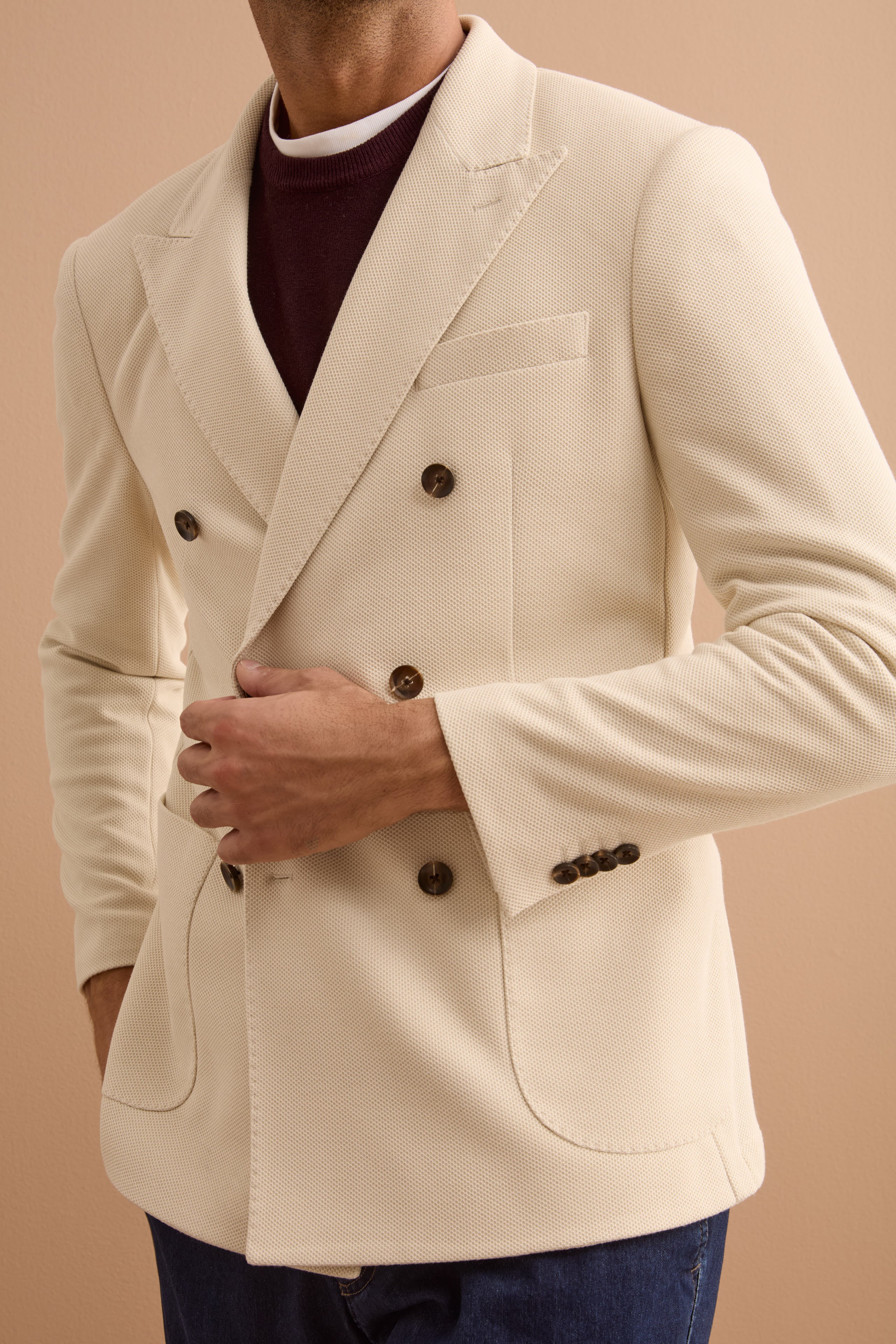 Giacca Doppiopetto Slim Fit Semifoderata - LATTE