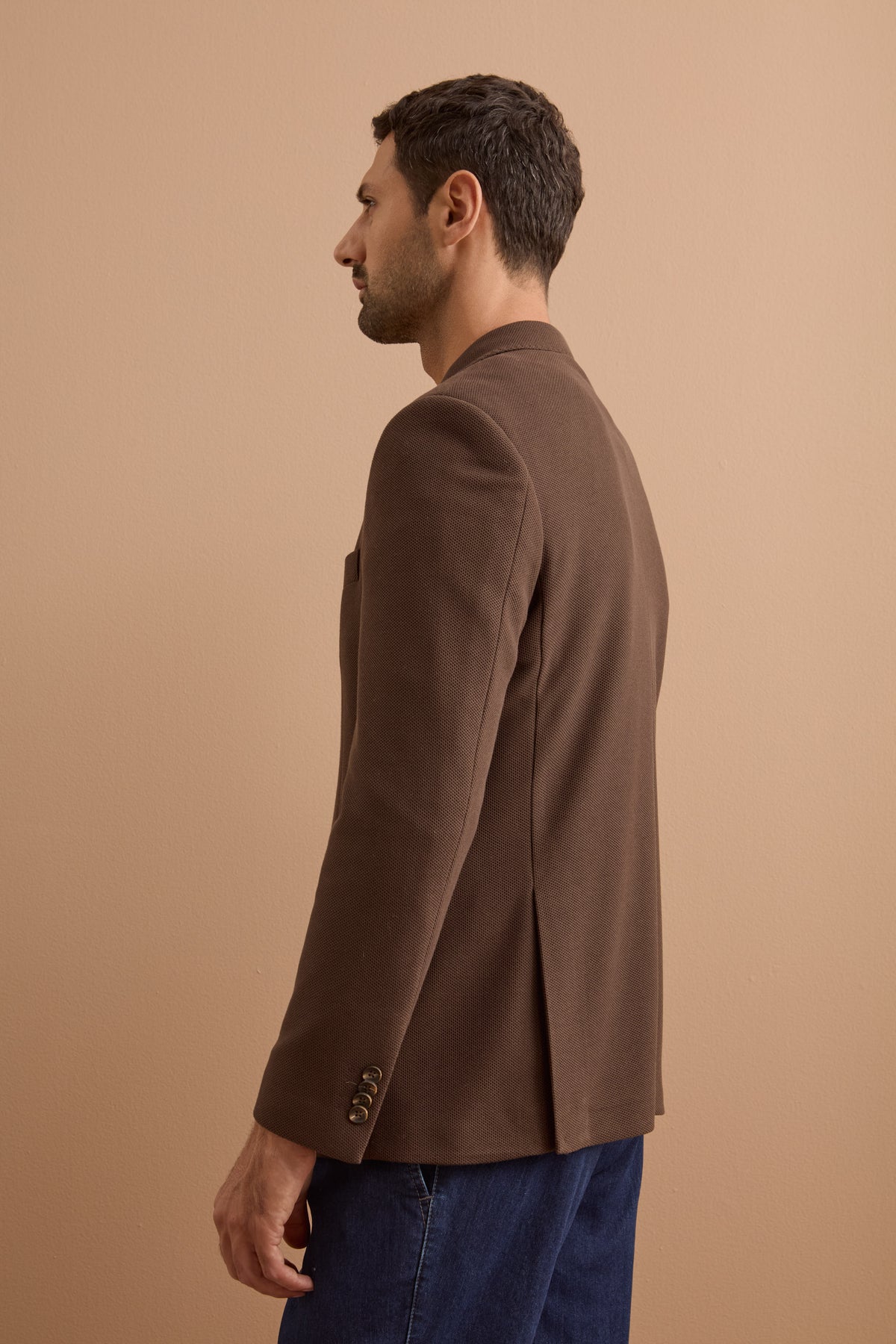 Pantalon Homme Coupe Droit Pied-de-Poule en Mélange de Laine - marron