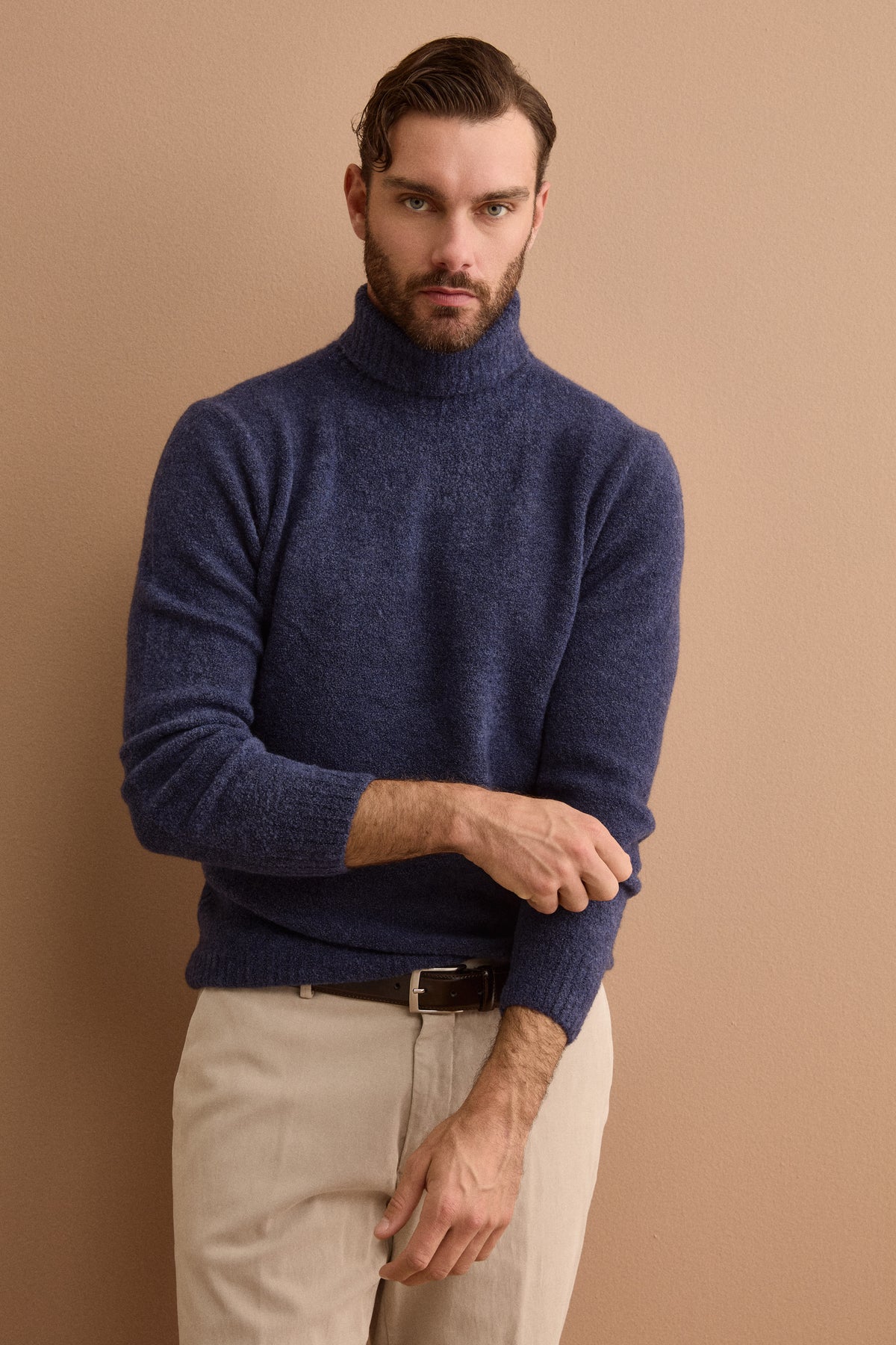 Maglia Dolcevita in Misto Lana e Cashmere - INDACO