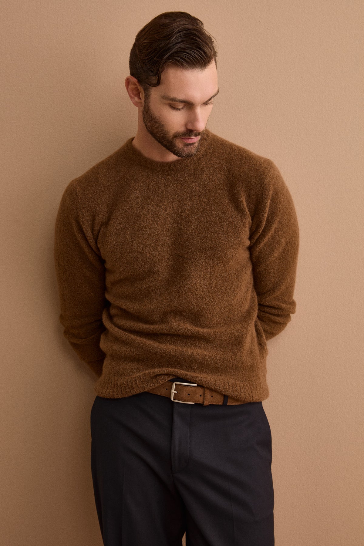 Pull Col Rond en Mélange de Laine et Cachemire - marron