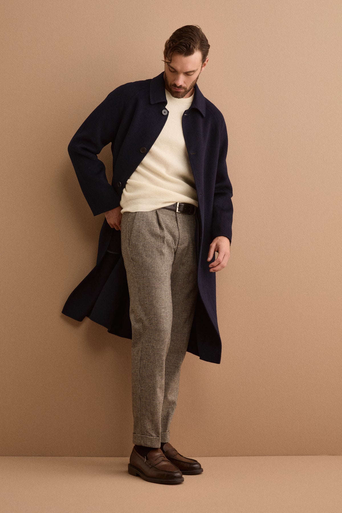 Pure Wool Wrap Coat with Raglan Sleeves - BLUE