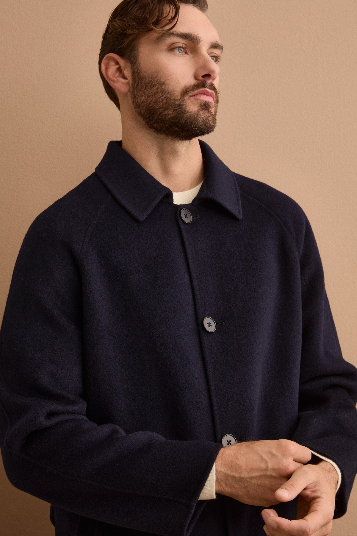Pure Wool Wrap Coat with Raglan Sleeves - BLUE