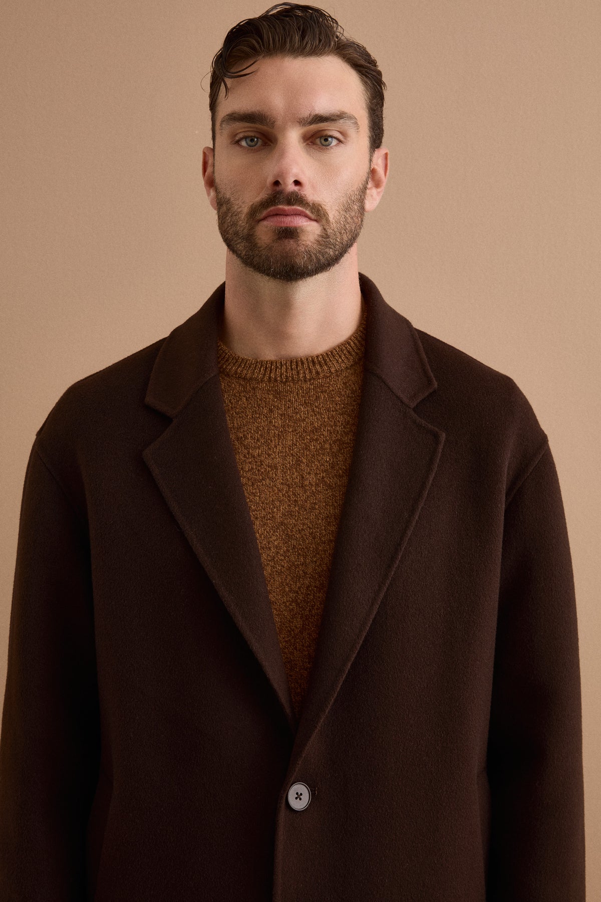 Herren Oversize Einreihiger Wollmantel - braun