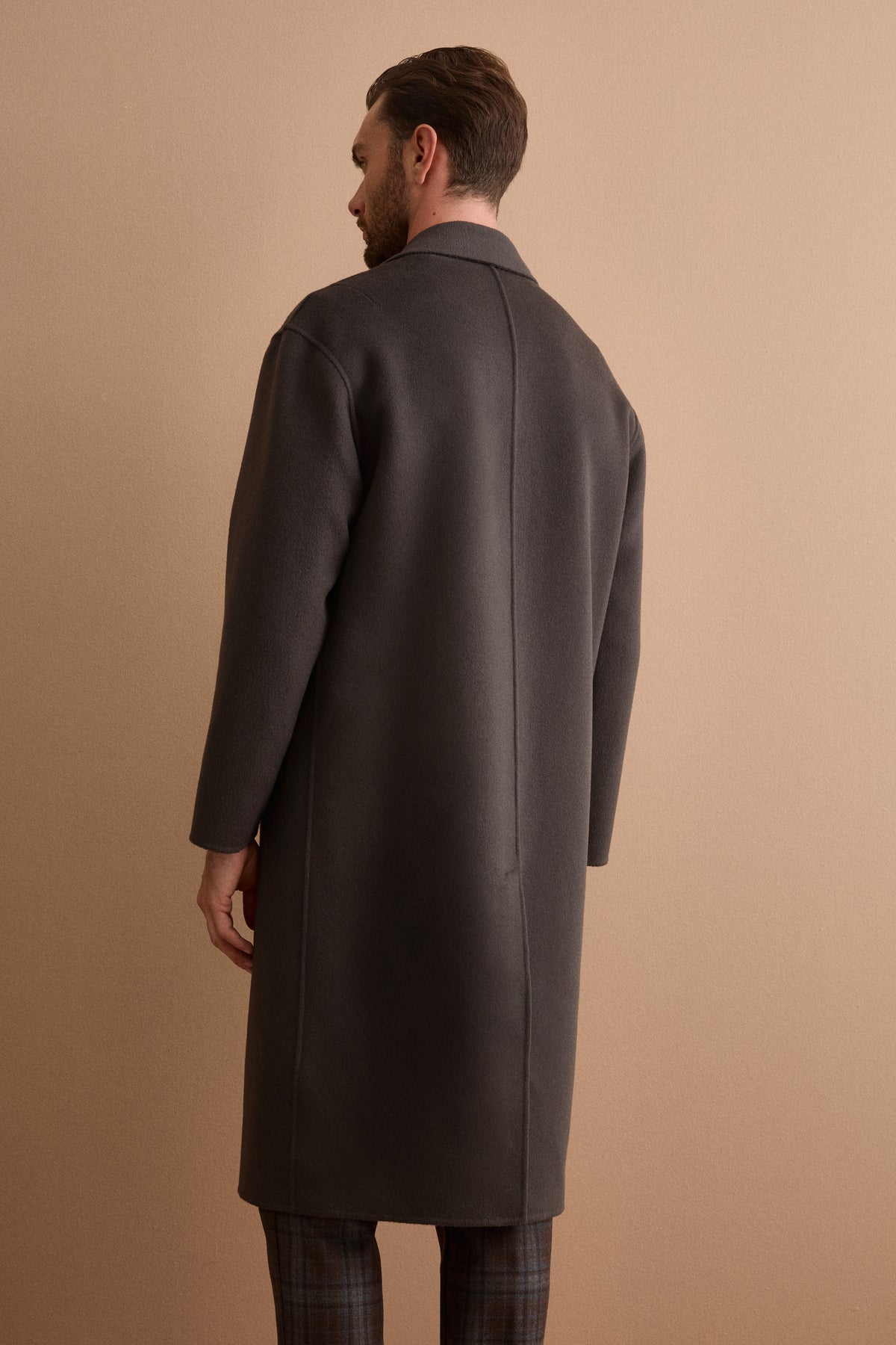 Herren Oversize Einreihiger Wollmantel - Dunkelgrau