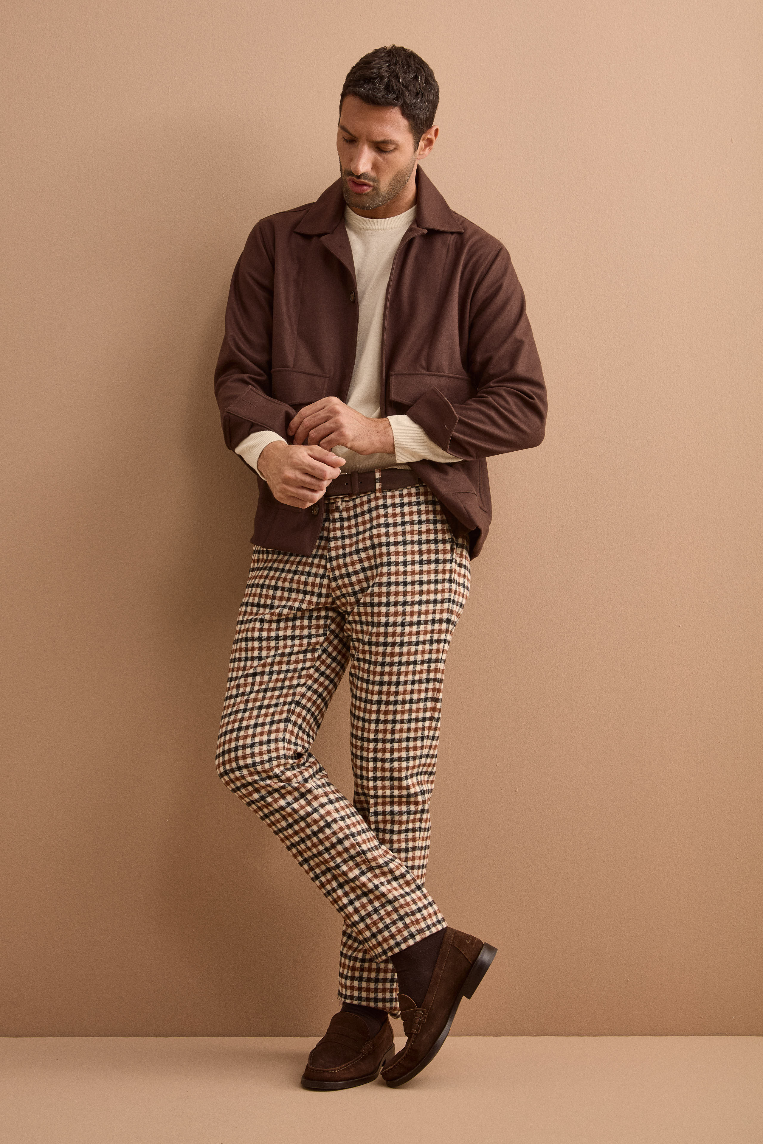 Wool Blend Overshirt Jacket with Pockets - -