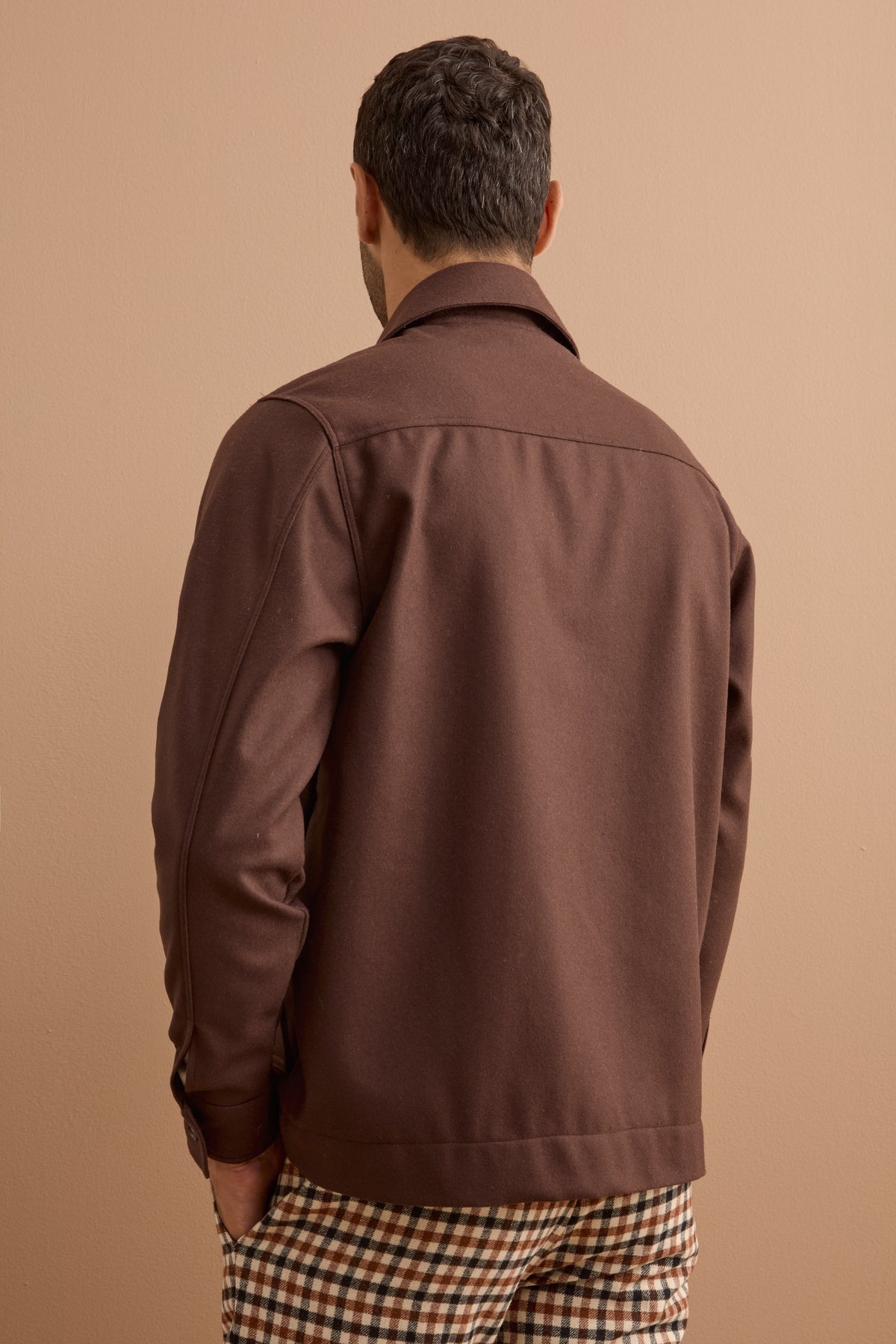 Wool Blend Overshirt Jacket with Pockets - -