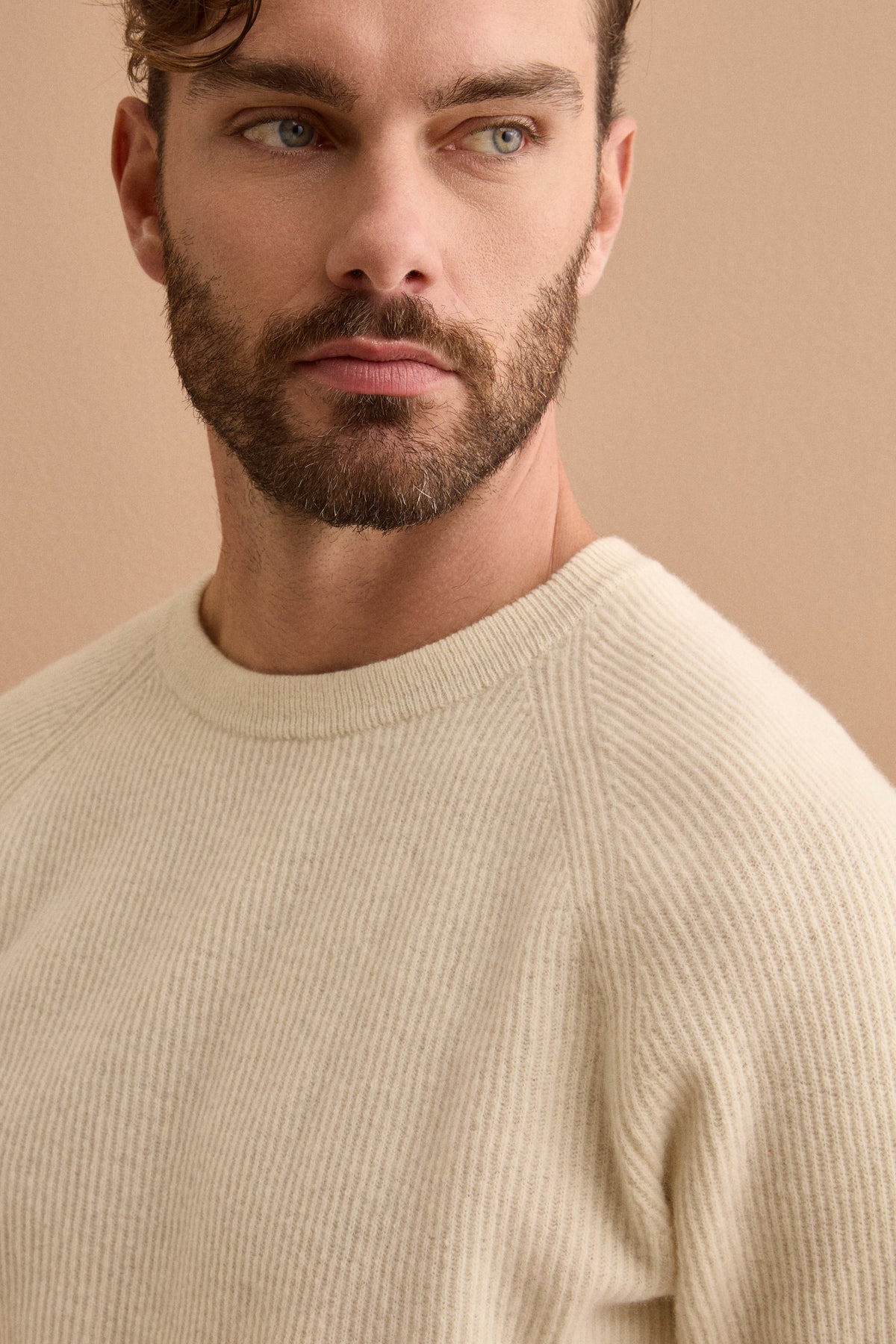Pull Homme Col Rond en Laine Mérinos à Côte Anglaise - CREAM