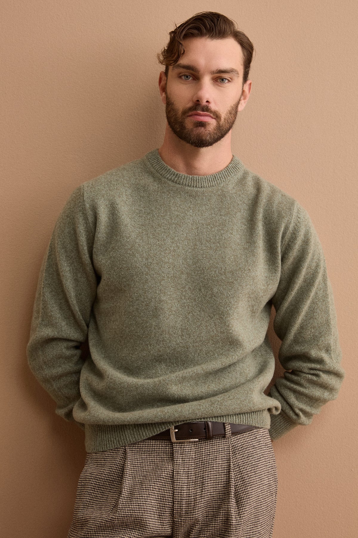 Pull Homme Col Rond en Pure Laine Mérinos Mouliné - -