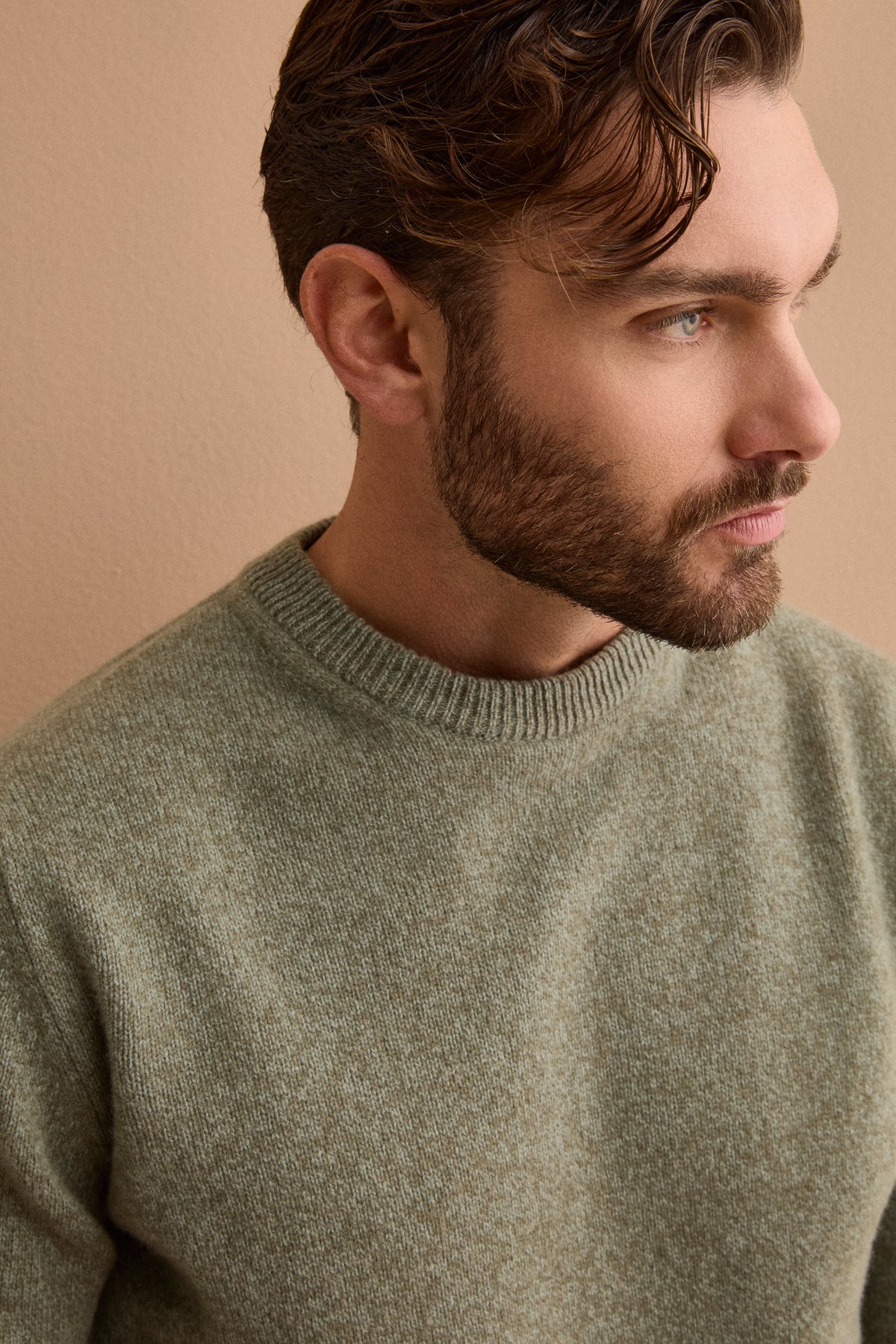 Pull Homme Col Rond en Pure Laine Mérinos Mouliné - -
