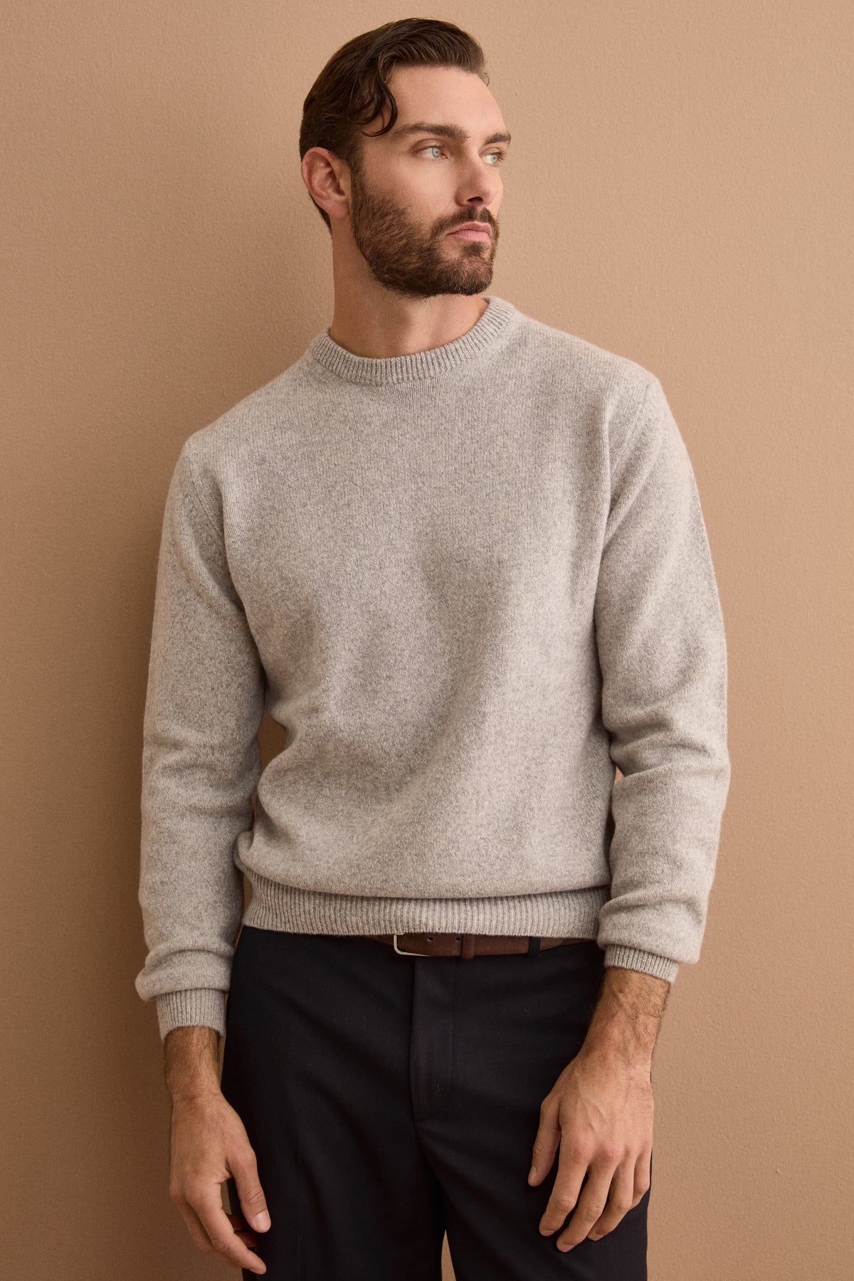 Pull Homme Col Rond en Pure Laine Mérinos Mouliné - GRIS